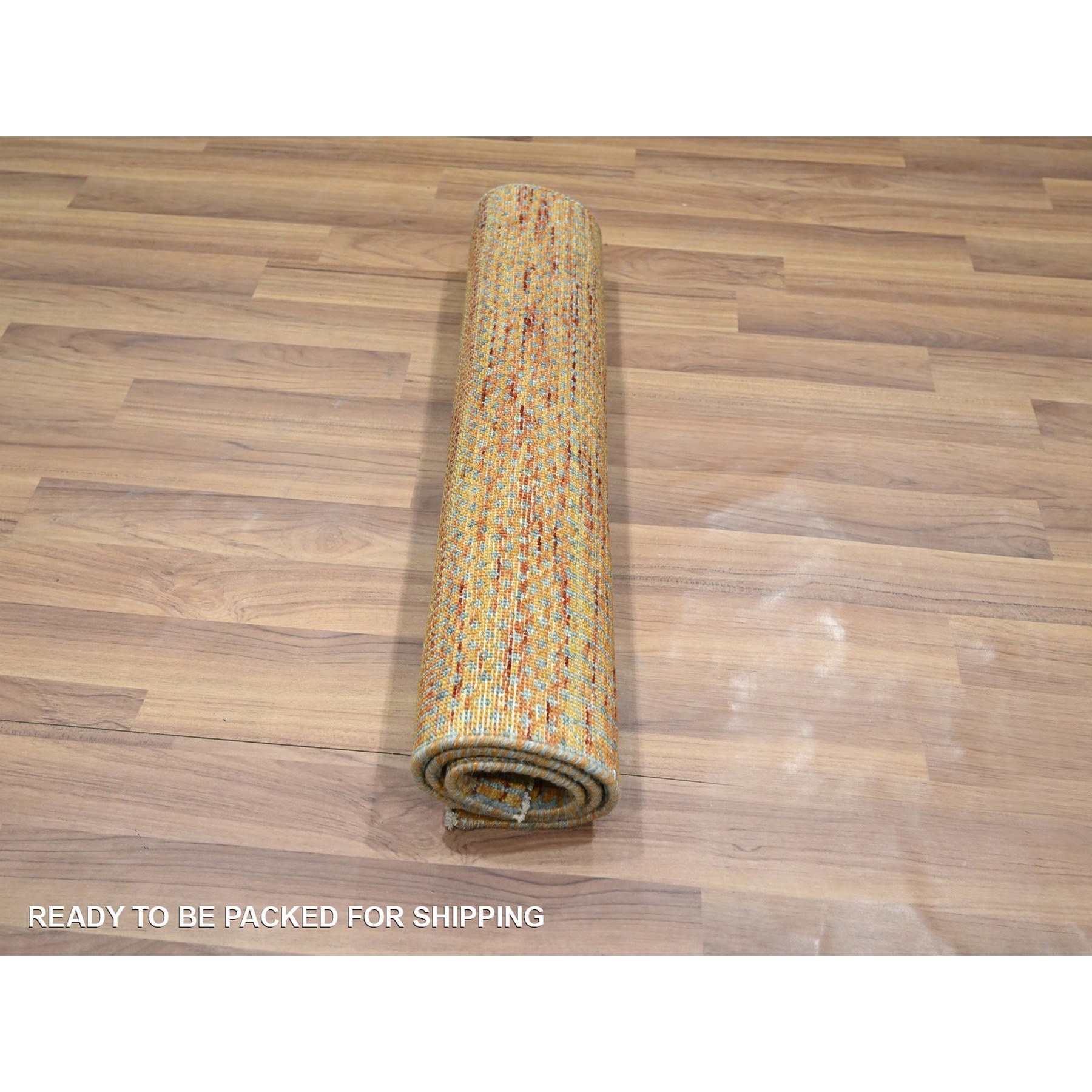 2'x3' Vivid Orange, Tone on Tone, Lush and Plush, Hand Knotted, Wool with touch of Silk, Modern Grass Design, Mat, Oriental Rug Sh76497