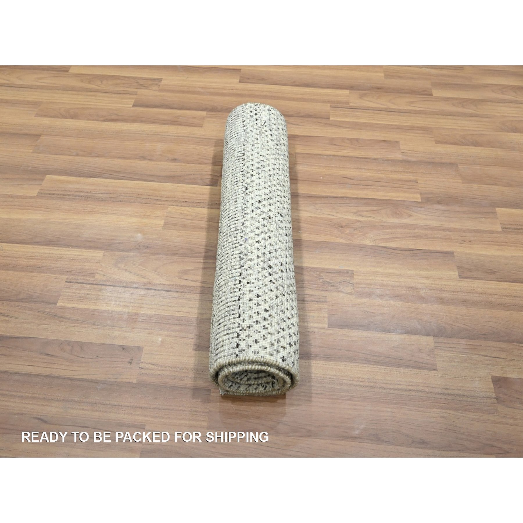 2'x3' Alabaster White, Hand Knotted, Modern Grass Design, Wool with touch of Silk, Tone on Tone, Lush and Plush, Mat, Oriental Rug Sh76498