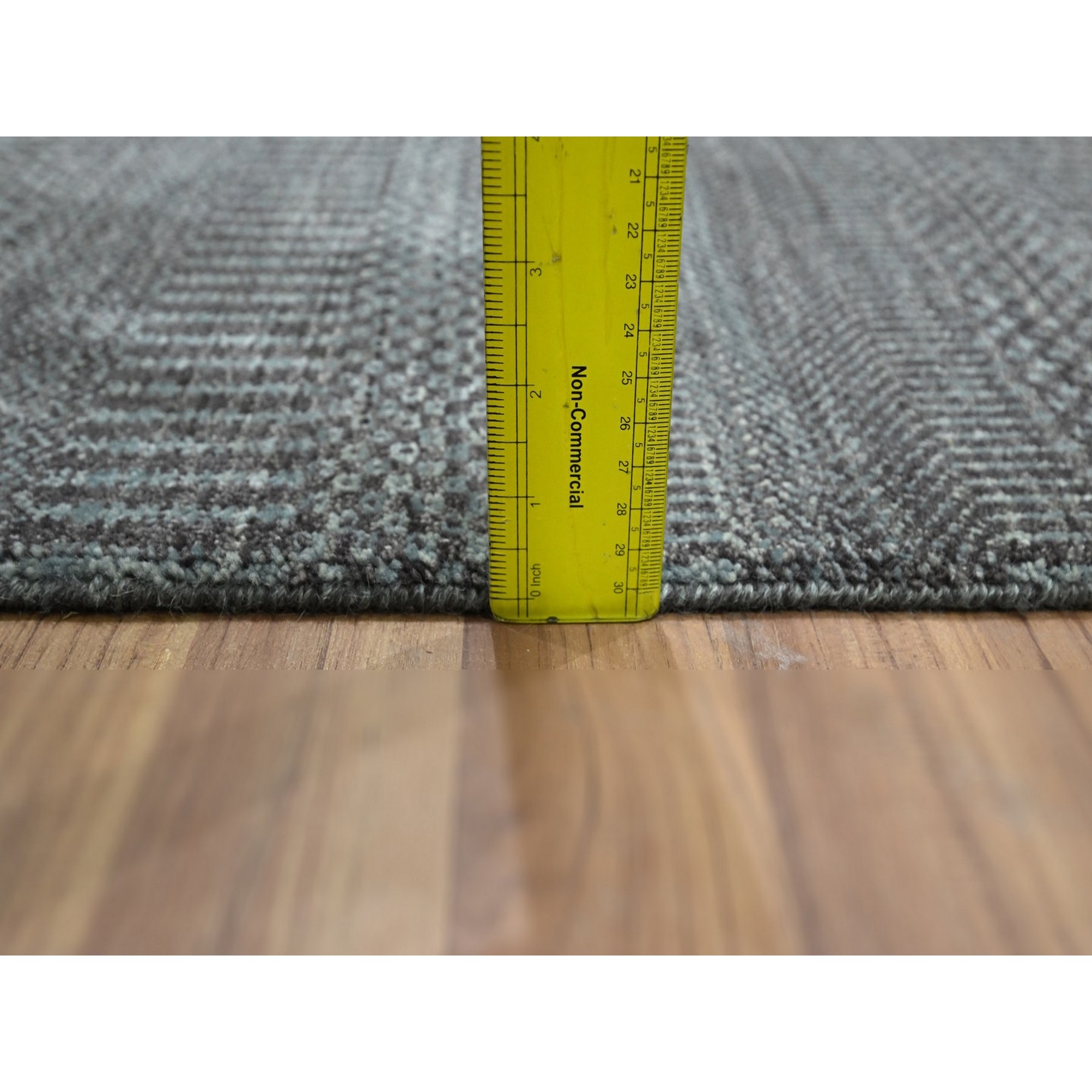 2'x3' Pewter Gray, Lush and Plush, Sample, Modern Grass Design, Tone on Tone, Hand Knotted, Wool with touch of Silk, Mat, Oriental Rug Sh76502
