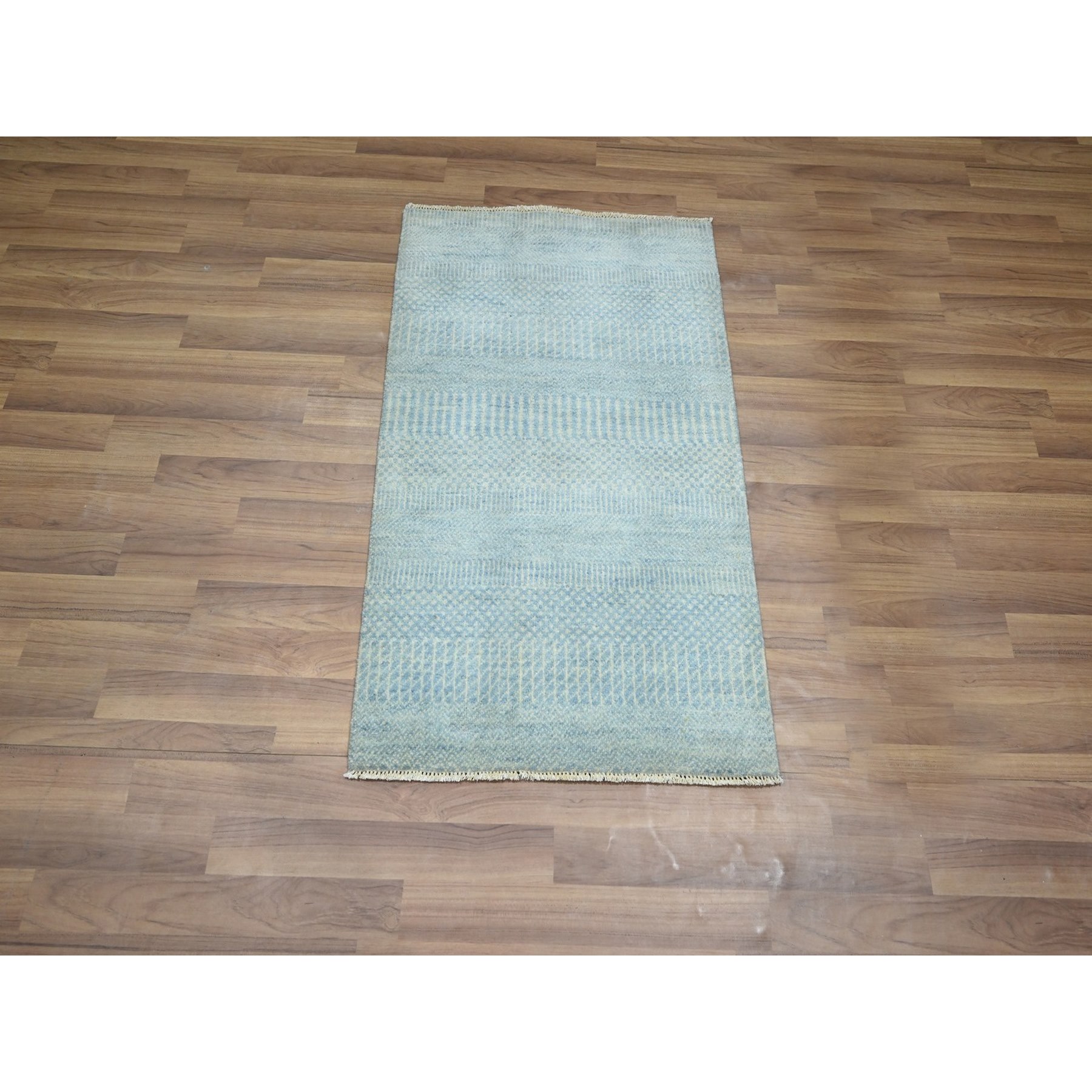 2'x3' Light Blue, Lush and Plush, Sample, Modern Grass Design, Tone on Tone, Hand Knotted, Wool with touch of Silk, Mat, Oriental Rug Sh76506
