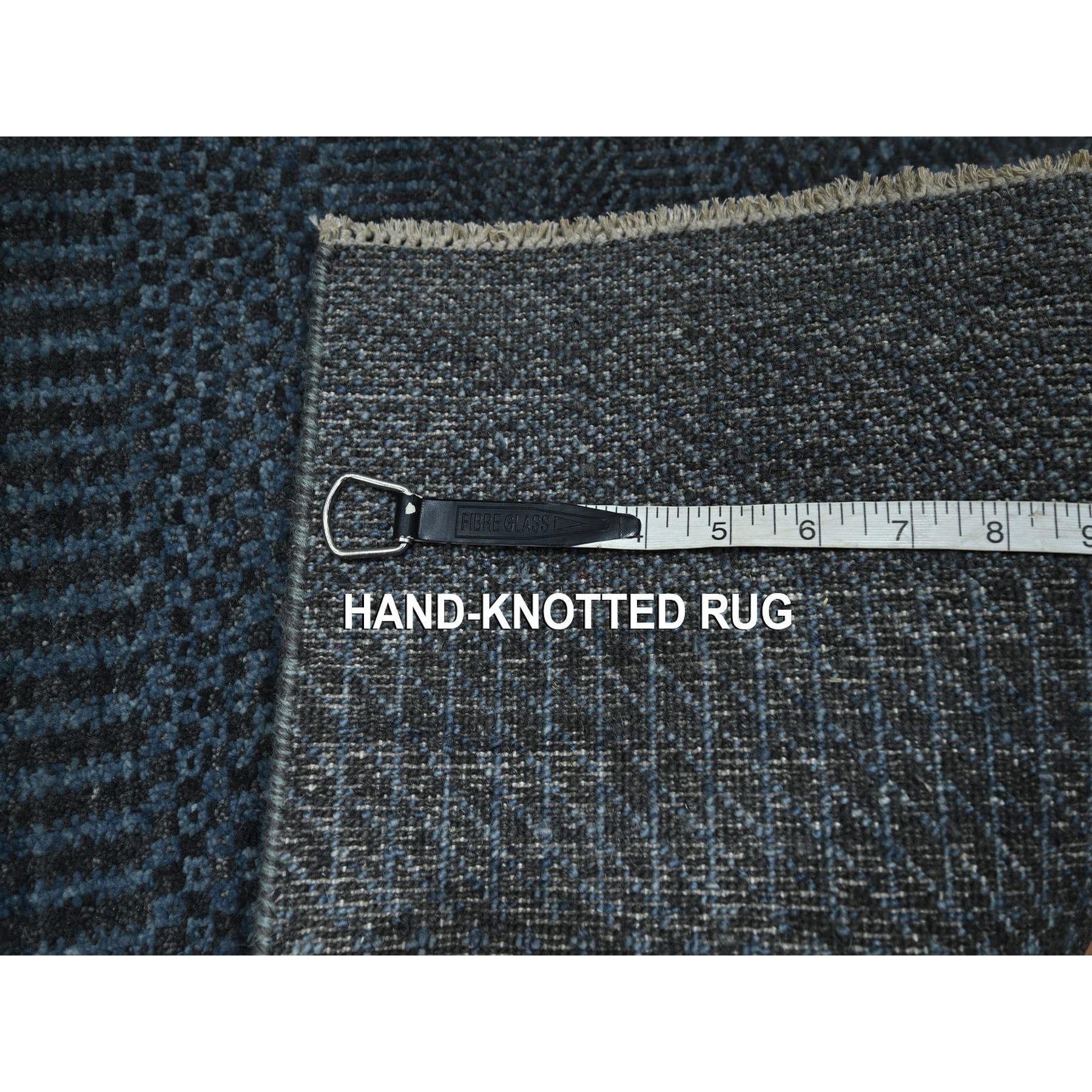 2'x3' Navy Blue, Tone on Tone, Hand Knotted, Wool with touch of Silk, Lush and Plush, Sample, Modern Grass Design, Mat, Oriental Rug Sh76508