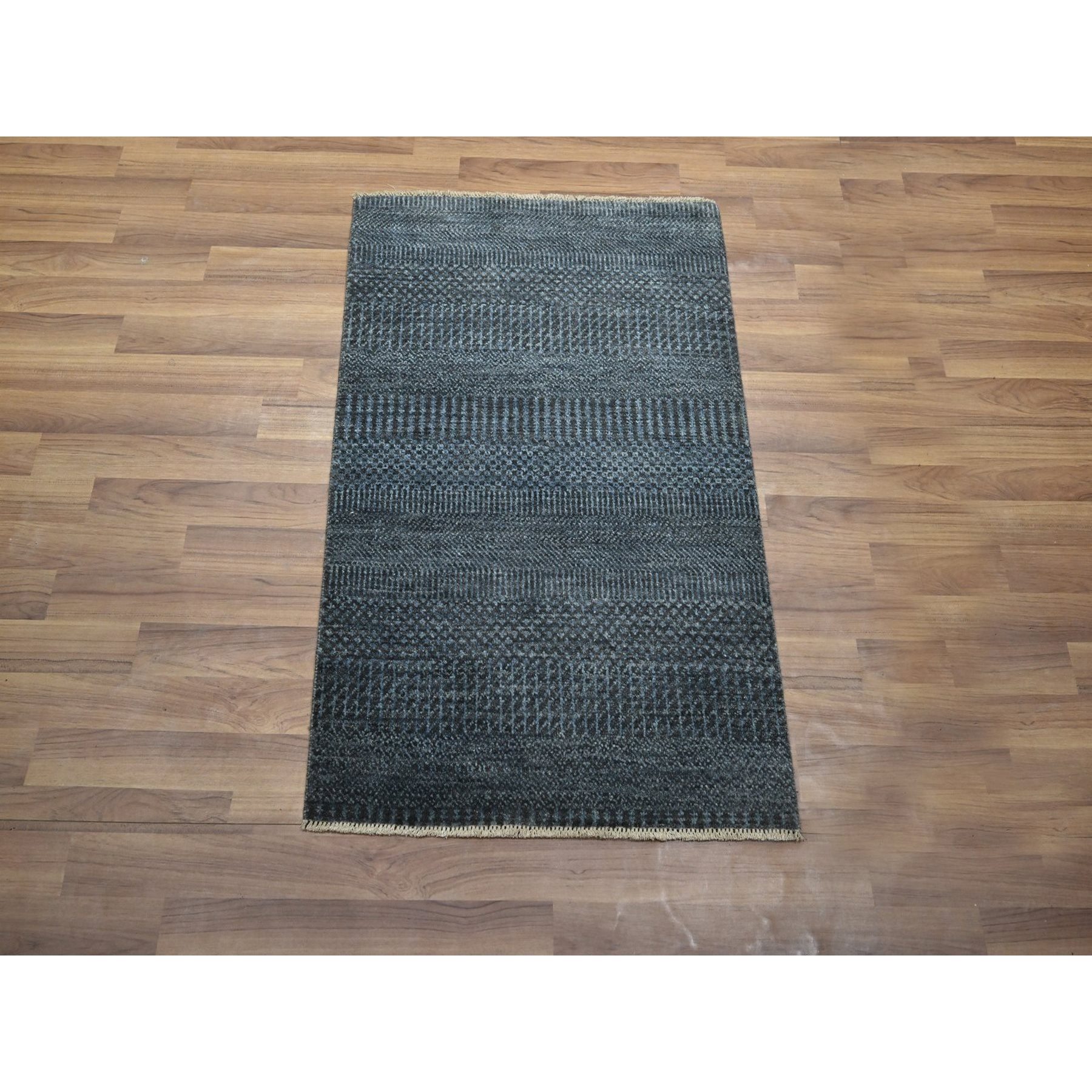 2'x3' Denim Blue, Lush and Plush, Sample, Modern Grass Design, Tone on Tone, Hand Knotted, Wool with touch of Silk, Mat, Oriental Rug Sh76509