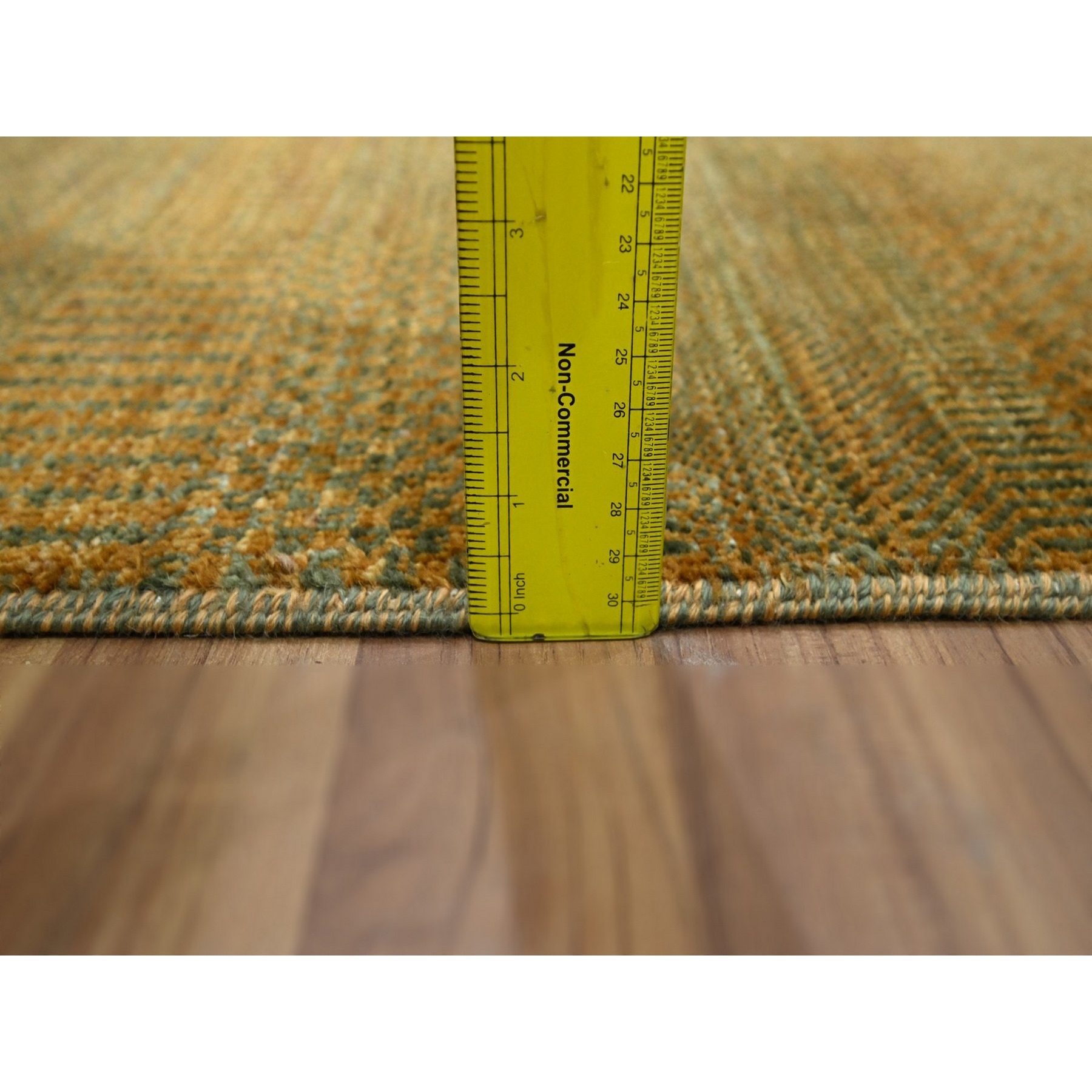 2'x3' Golden Brown, Modern Grass Design, Hand Knotted, Wool with touch of Silk, Lush and Plush, Sample, Tone on Tone, Mat, Oriental Rug Sh76510