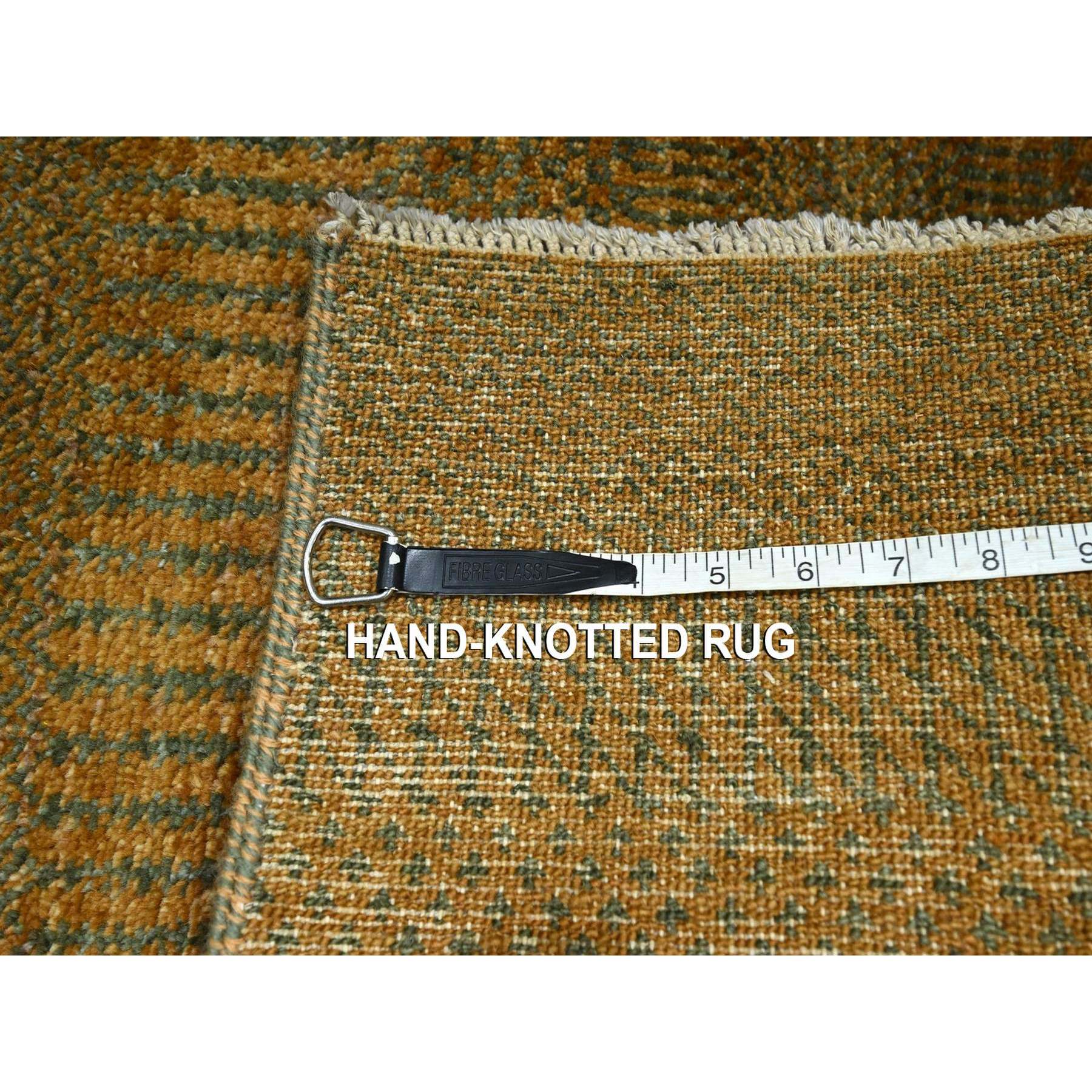 2'x3' Golden Brown, Modern Grass Design, Hand Knotted, Wool with touch of Silk, Lush and Plush, Sample, Tone on Tone, Mat, Oriental Rug Sh76510