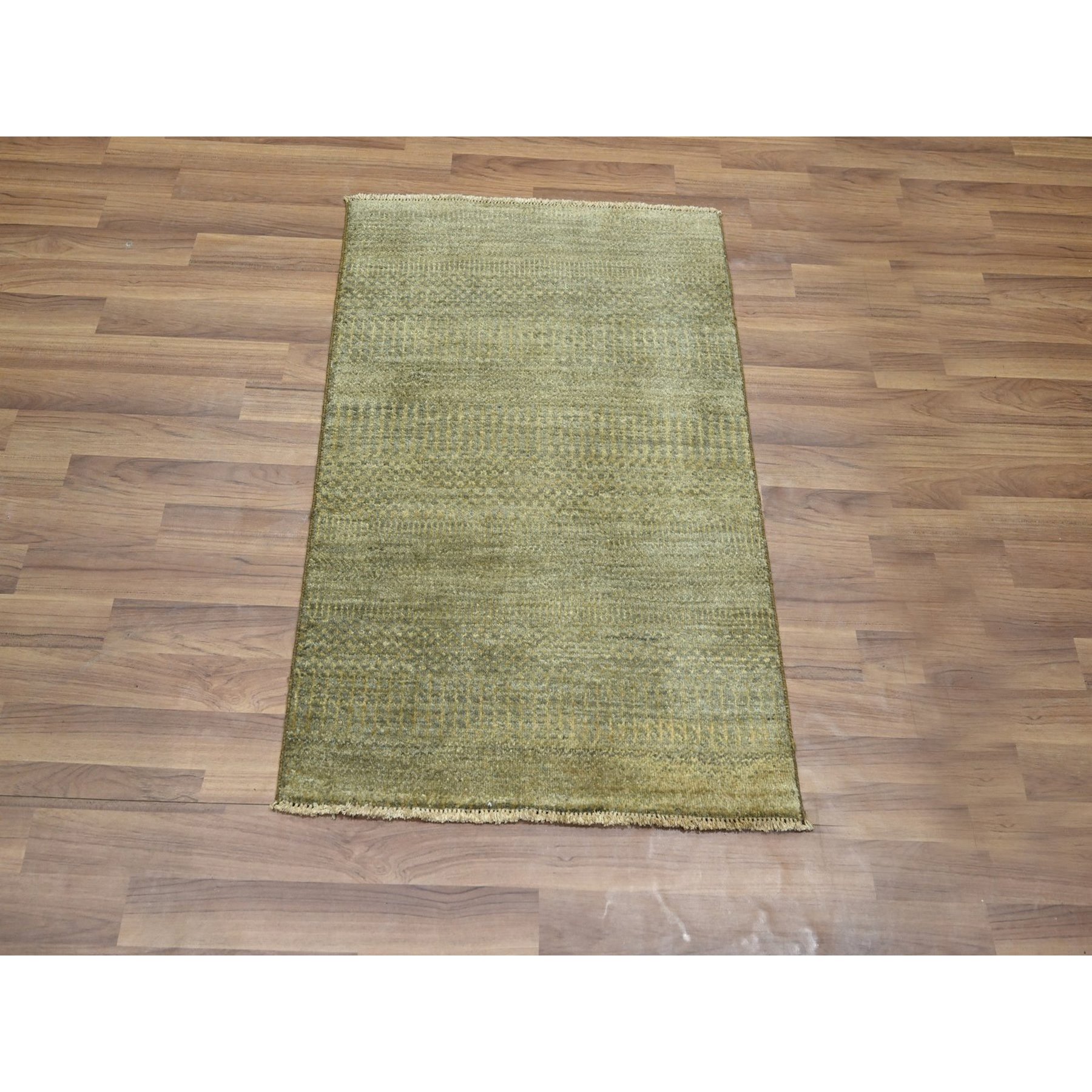 2'x3' Light Brown, Lush and Plush, Hand Knotted, Modern Grass Design, Wool with touch of Silk, Tone on Tone, Mat, Oriental Rug Sh76511
