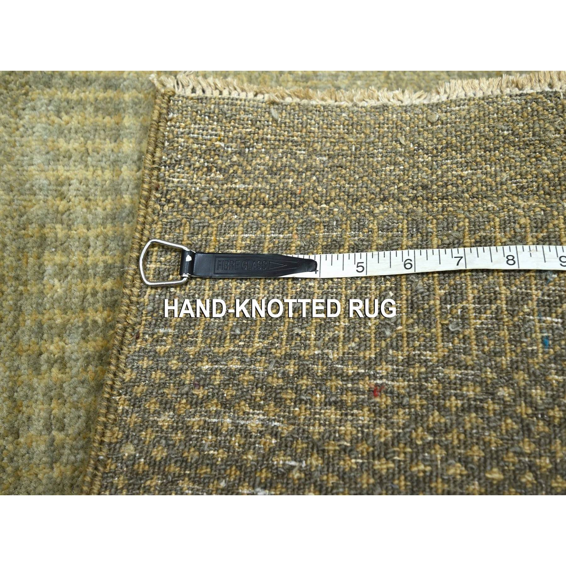 2'x3' Light Brown, Lush and Plush, Hand Knotted, Modern Grass Design, Wool with touch of Silk, Tone on Tone, Mat, Oriental Rug Sh76511