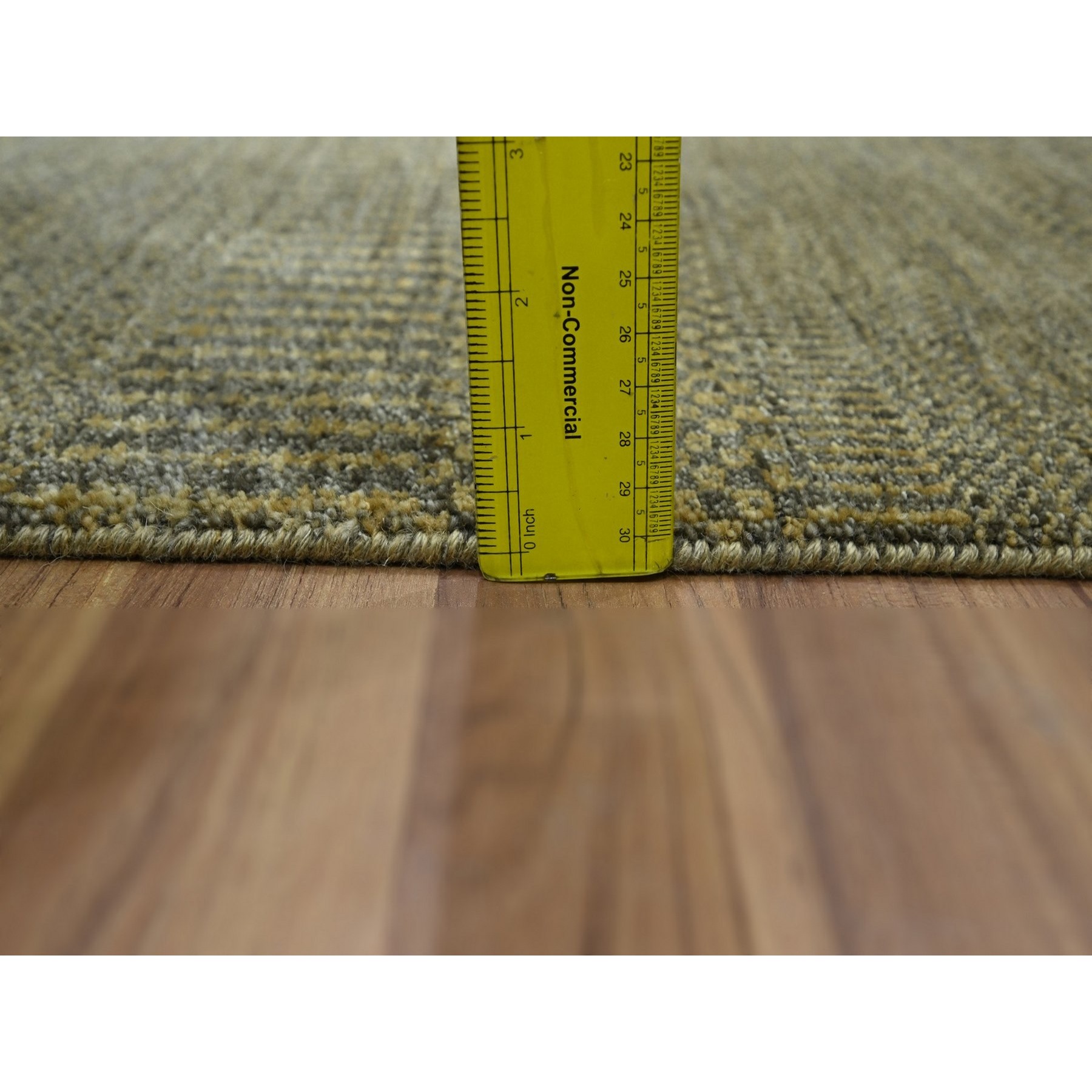 2'x3' Coffee Brown, Modern Grass Design, Wool with touch of Silk, Tone on Tone, Lush and Plush, Hand Knotted, Mat, Oriental Rug Sh76513