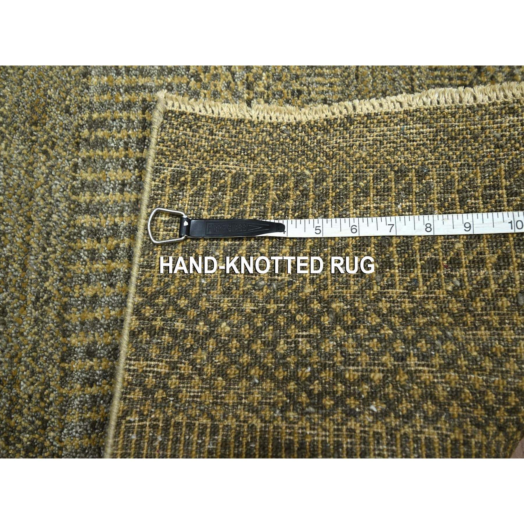 2'x3' Coffee Brown, Modern Grass Design, Wool with touch of Silk, Tone on Tone, Lush and Plush, Hand Knotted, Mat, Oriental Rug Sh76513