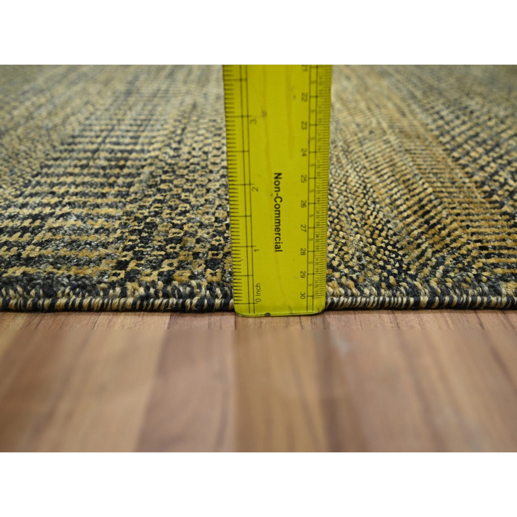 2'x3' Honey Brown, Hand Knotted, Modern Grass Design, Wool with touch of Silk, Tone on Tone, Lush and Plush, Mat, Oriental Rug Sh76514
