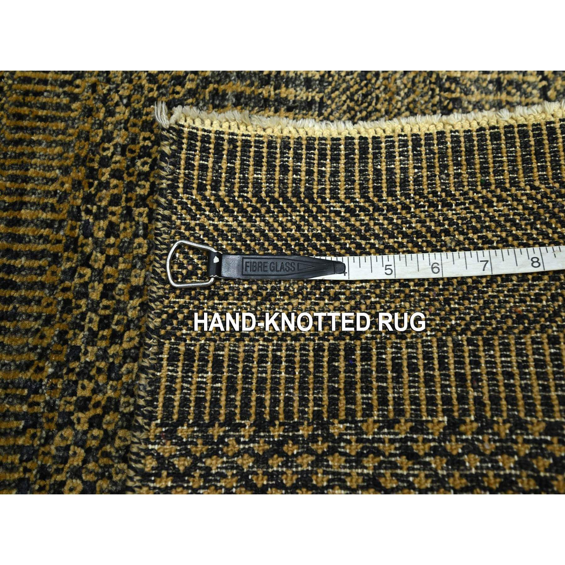 2'x3' Honey Brown, Hand Knotted, Modern Grass Design, Wool with touch of Silk, Tone on Tone, Lush and Plush, Mat, Oriental Rug Sh76514