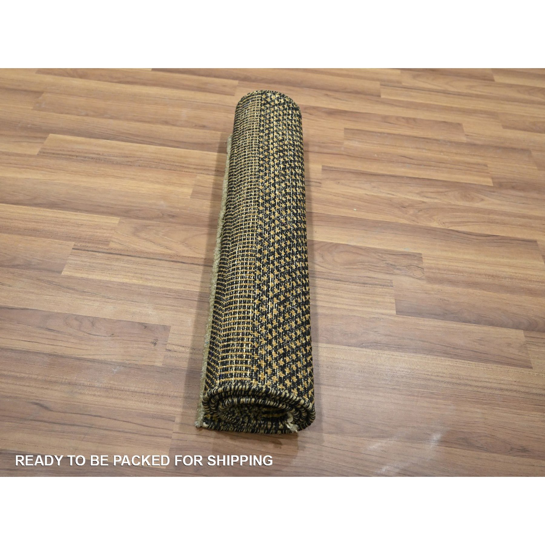 2'x3' Honey Brown, Hand Knotted, Modern Grass Design, Wool with touch of Silk, Tone on Tone, Lush and Plush, Mat, Oriental Rug Sh76514