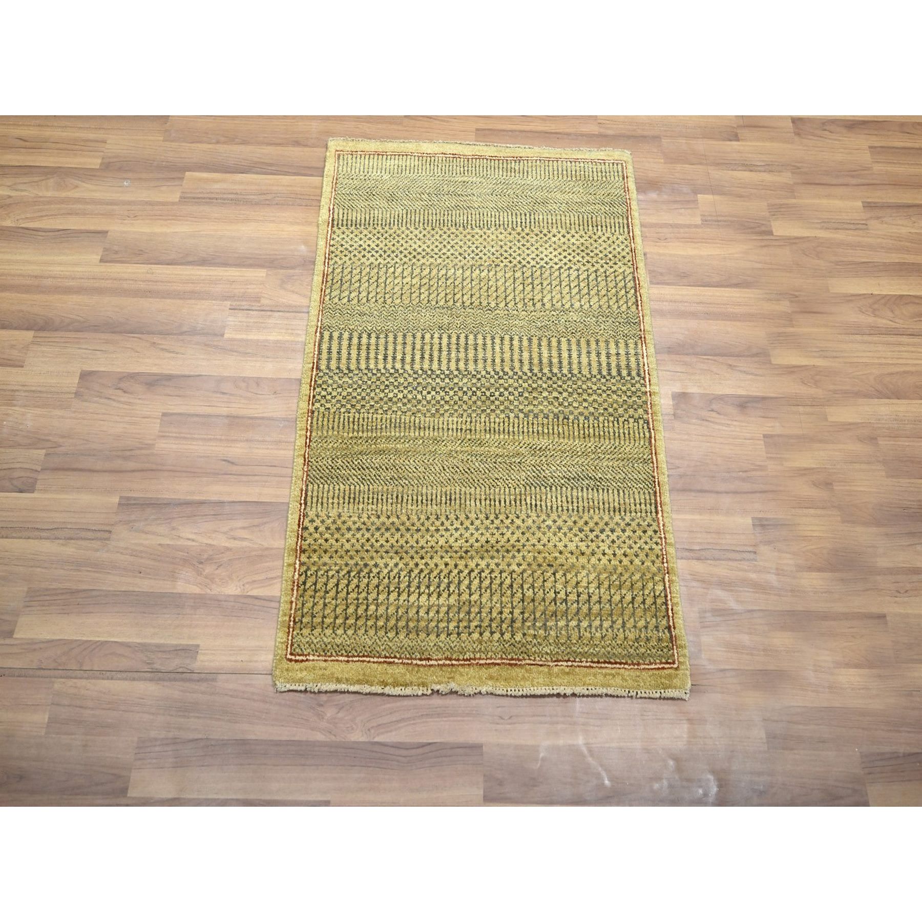 2'x3' Honey Brown, Hand Knotted, Modern Grass Design, Wool with touch of Silk, Tone on Tone, Lush and Plush, Mat, Oriental Rug Sh76515