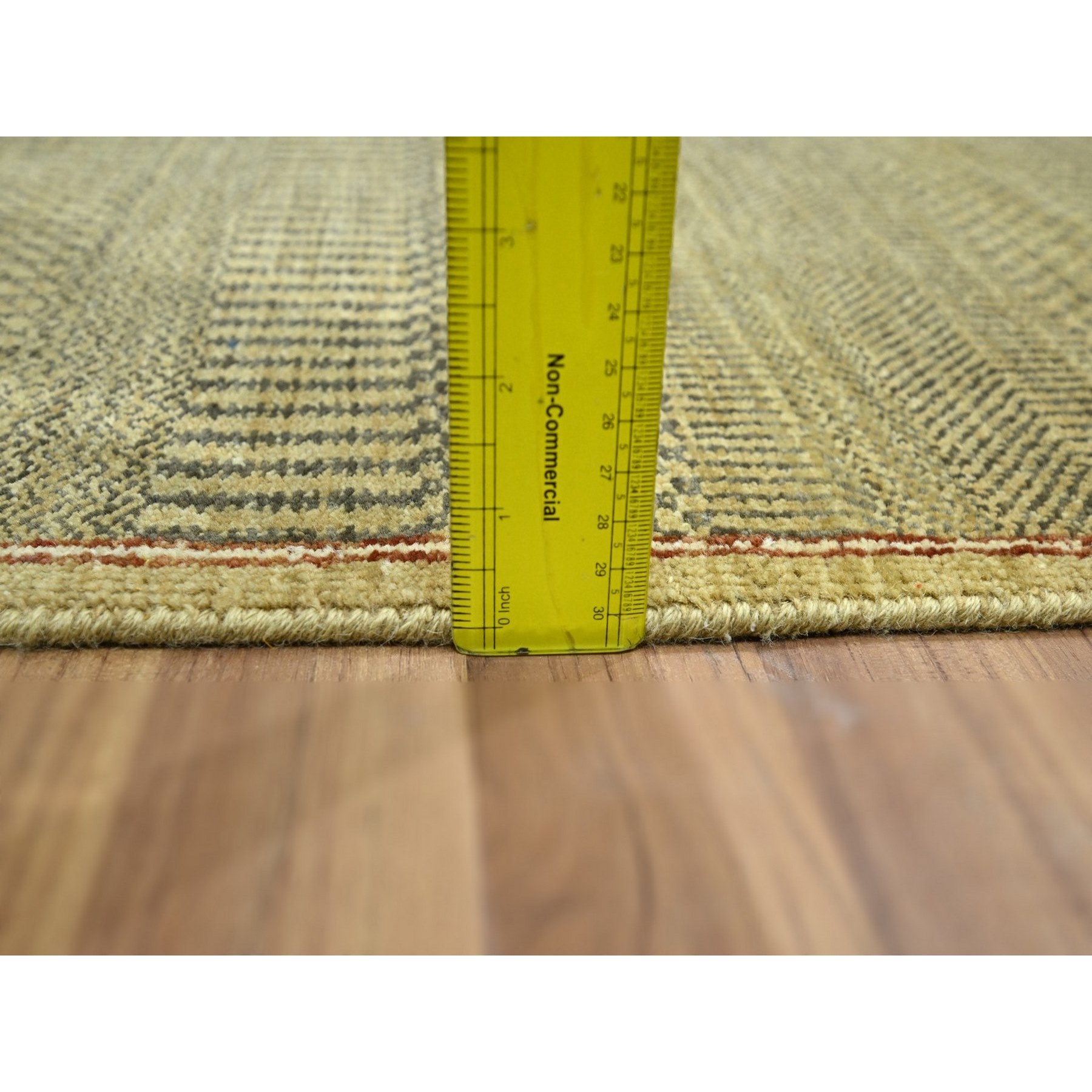 2'x3' Honey Brown, Hand Knotted, Modern Grass Design, Wool with touch of Silk, Tone on Tone, Lush and Plush, Mat, Oriental Rug Sh76515