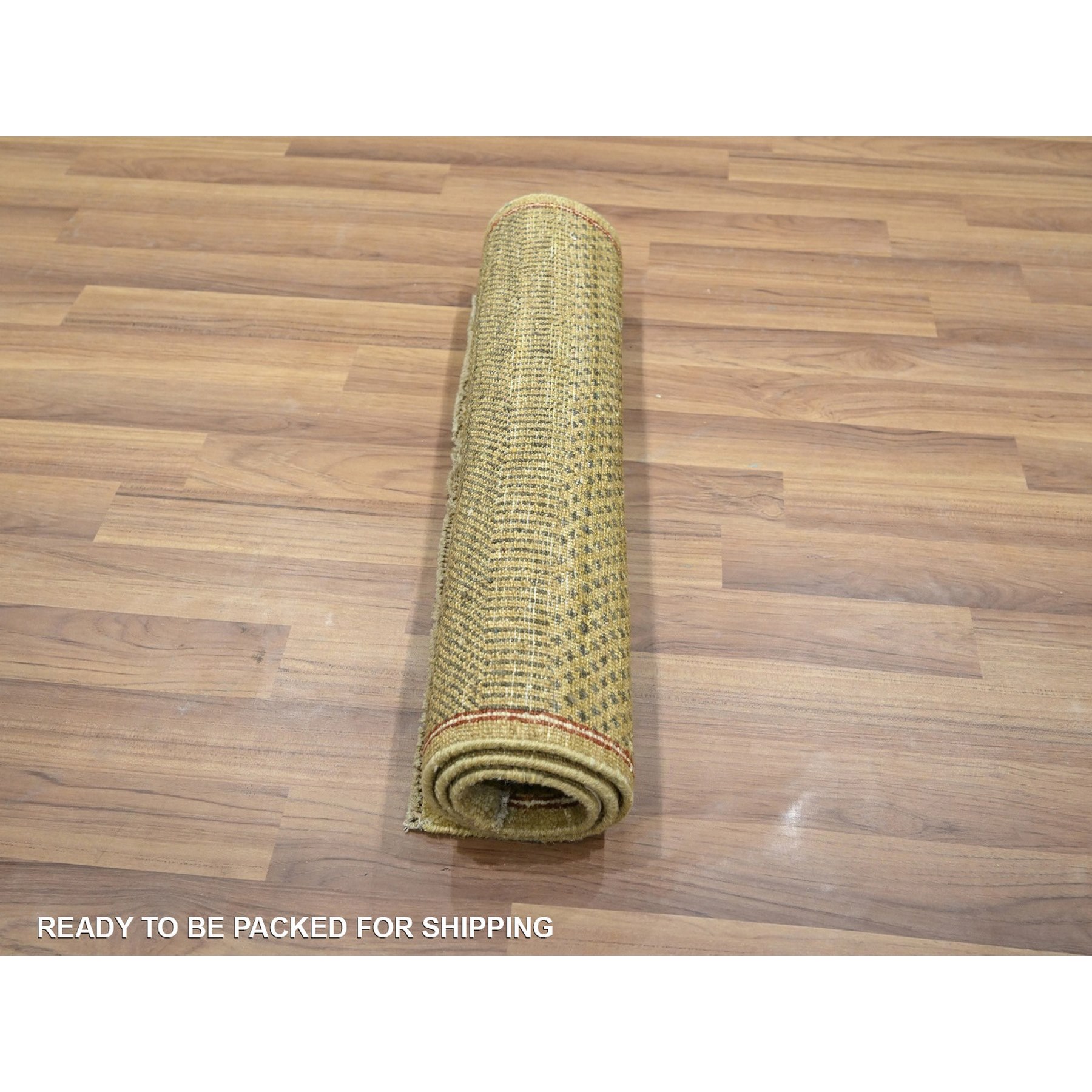2'x3' Honey Brown, Hand Knotted, Modern Grass Design, Wool with touch of Silk, Tone on Tone, Lush and Plush, Mat, Oriental Rug Sh76515