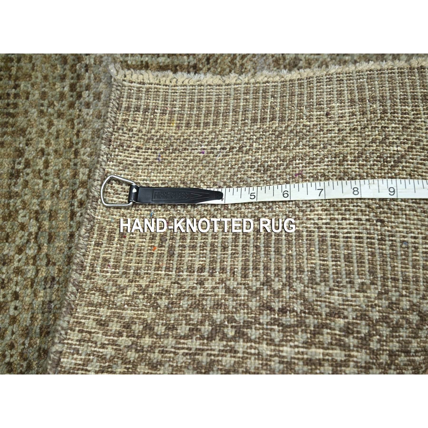 2'x3' Cedar Brown, Lush and Plush, Hand Knotted, Modern Grass Design, Wool with touch of Silk, Tone on Tone, Mat, Oriental Rug Sh76516