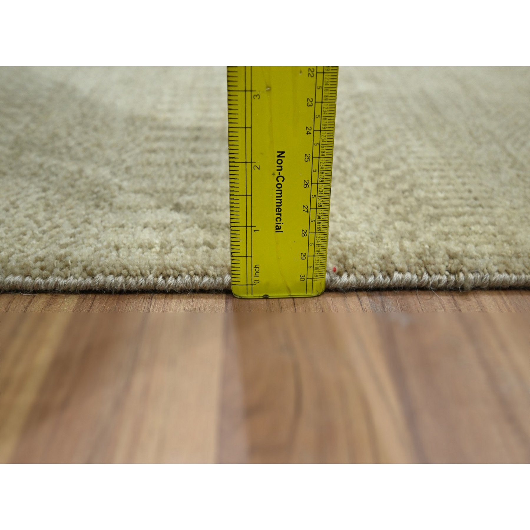 2'x3' Ecru Brown, Lush and Plush, Hand Knotted, Modern Grass Design, Wool with touch of Silk, Tone on Tone, Mat, Oriental Rug Sh76518