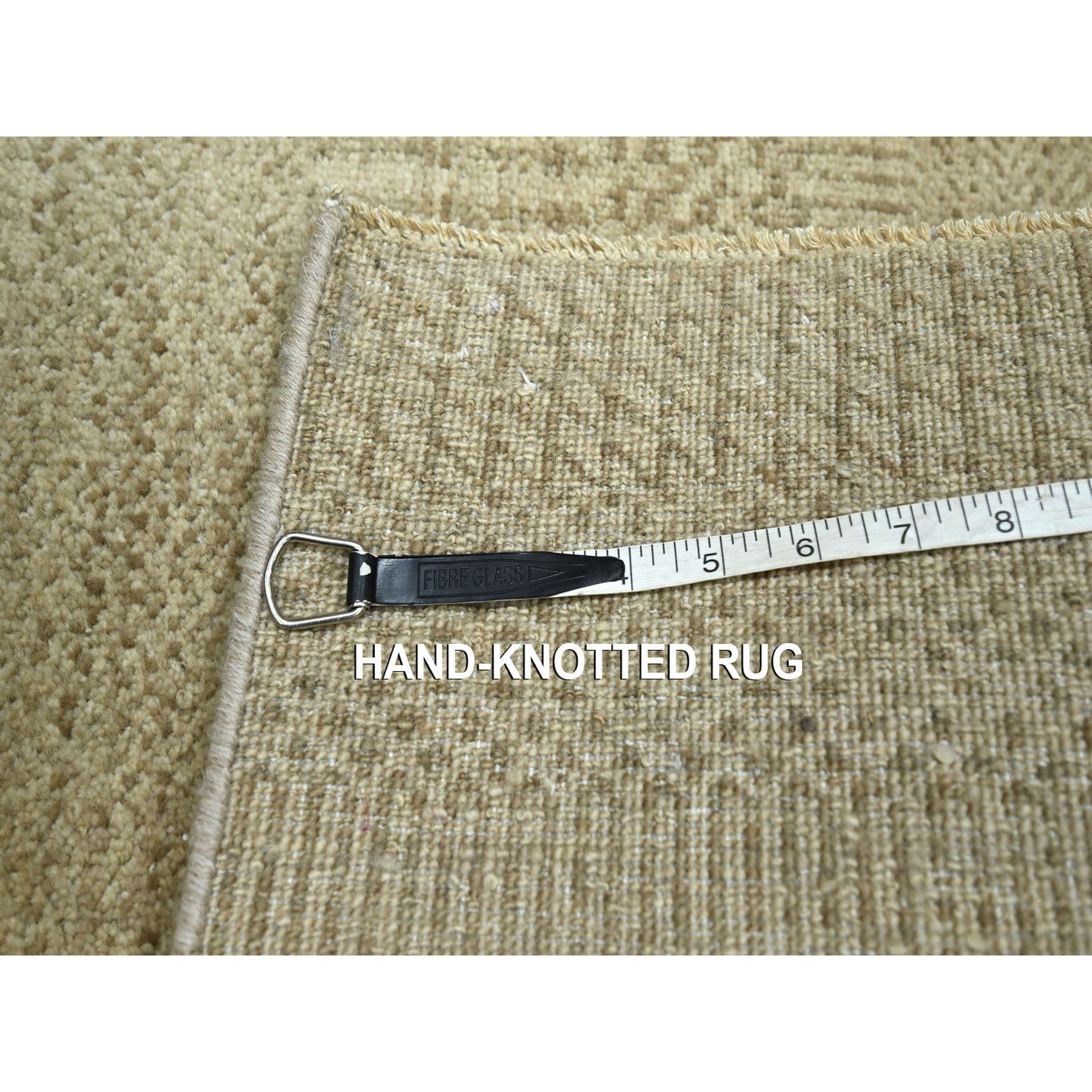 2'x3' Ecru Brown, Lush and Plush, Hand Knotted, Modern Grass Design, Wool with touch of Silk, Tone on Tone, Mat, Oriental Rug Sh76518