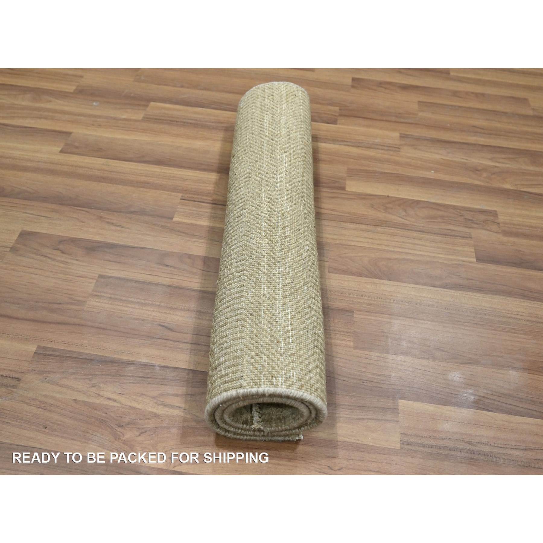 2'x3' Ecru Brown, Lush and Plush, Hand Knotted, Modern Grass Design, Wool with touch of Silk, Tone on Tone, Mat, Oriental Rug Sh76518