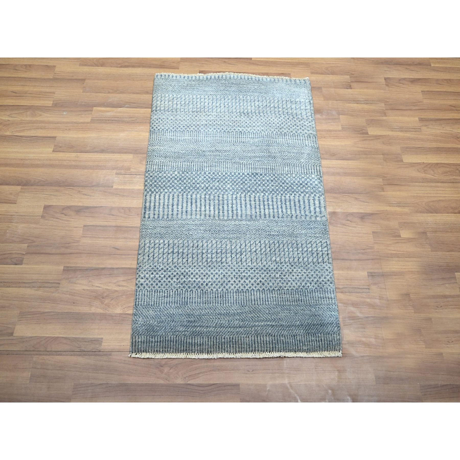 2'x3' Aegean Blue, Lush and Plush, Hand Knotted, Modern Grass Design, Wool with touch of Silk, Tone on Tone, Sample Mat, Oriental Rug Sh76520