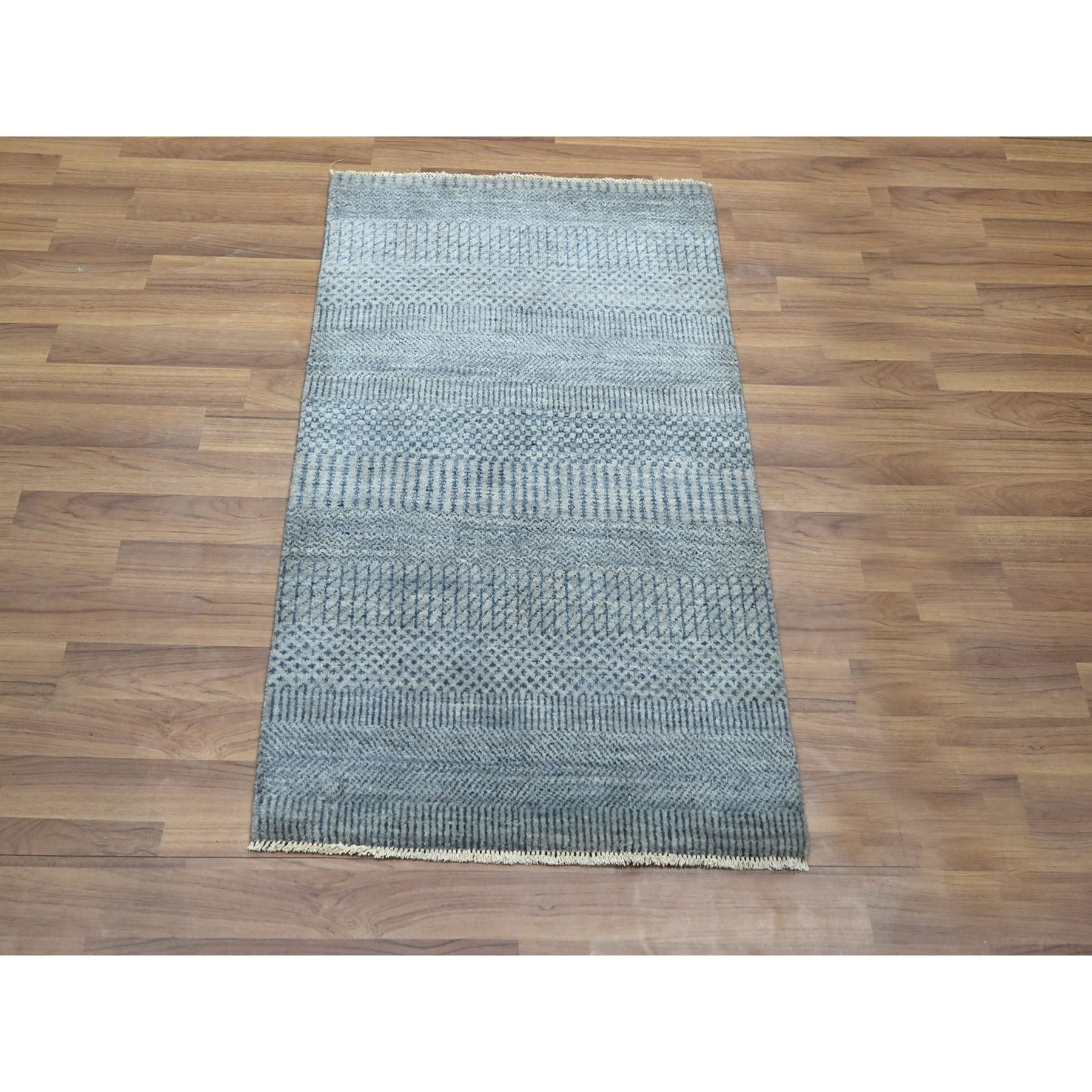 2'x3' Light Blue, Wool with touch of Silk, Tone on Tone, Lush and Plush, Hand Knotted, Modern Grass Design, Mat, Sample, Oriental Rugg sh76521