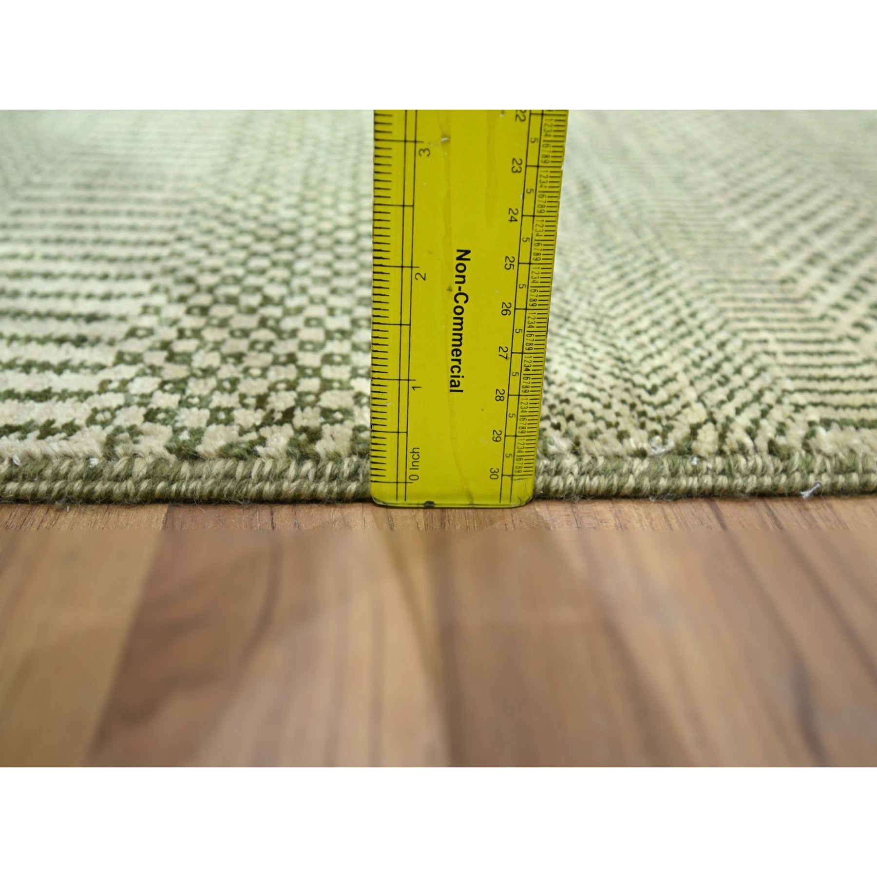 2'x3' Beige, Hand Knotted, Modern Grass Design, Lush and Plush, Wool with touch of Silk, Sample, Tone on Tone, Mat, Oriental Rug Sh76523