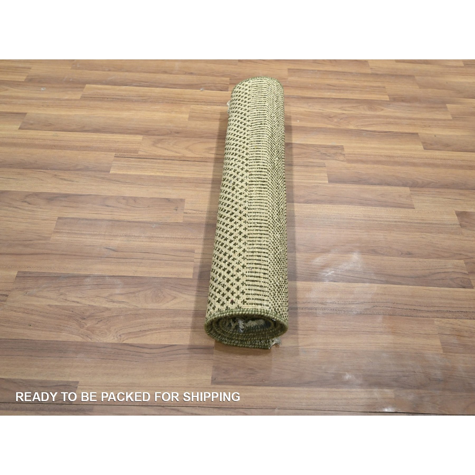 2'x3' Beige, Hand Knotted, Modern Grass Design, Lush and Plush, Wool with touch of Silk, Sample, Tone on Tone, Mat, Oriental Rug Sh76523