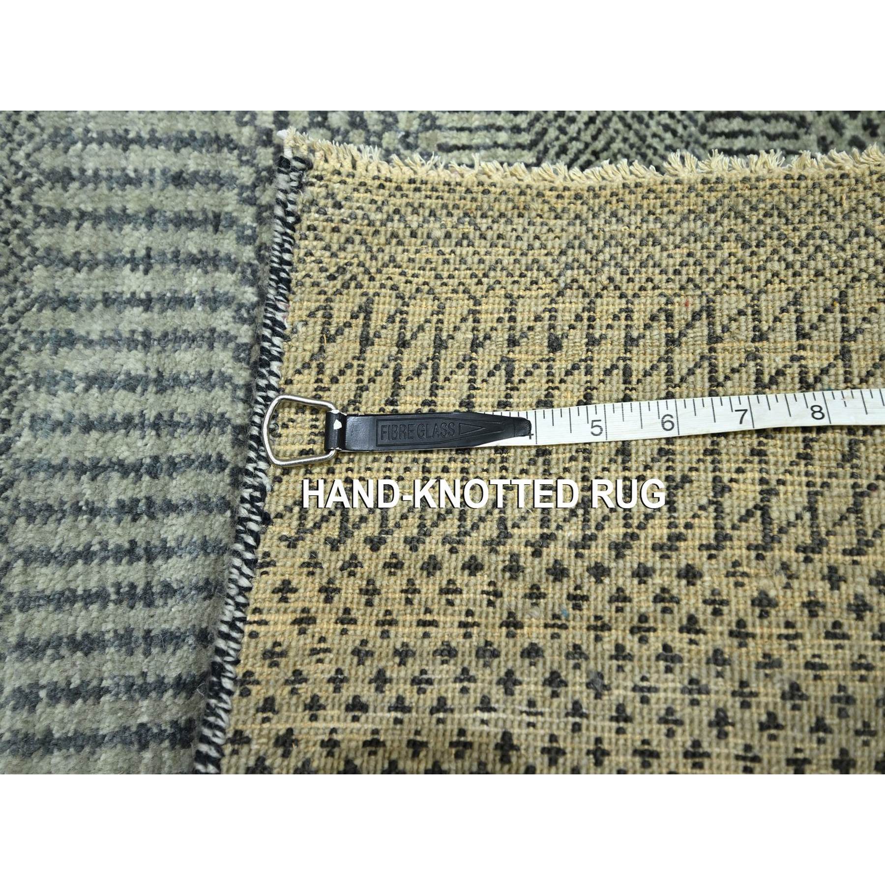 2'x3' Pastel Gray, Lush and Plush, Hand Knotted, Modern Grass Design, Wool with touch of Silk, Tone on Tone, Mat, Sample, Oriental Rug sh76527