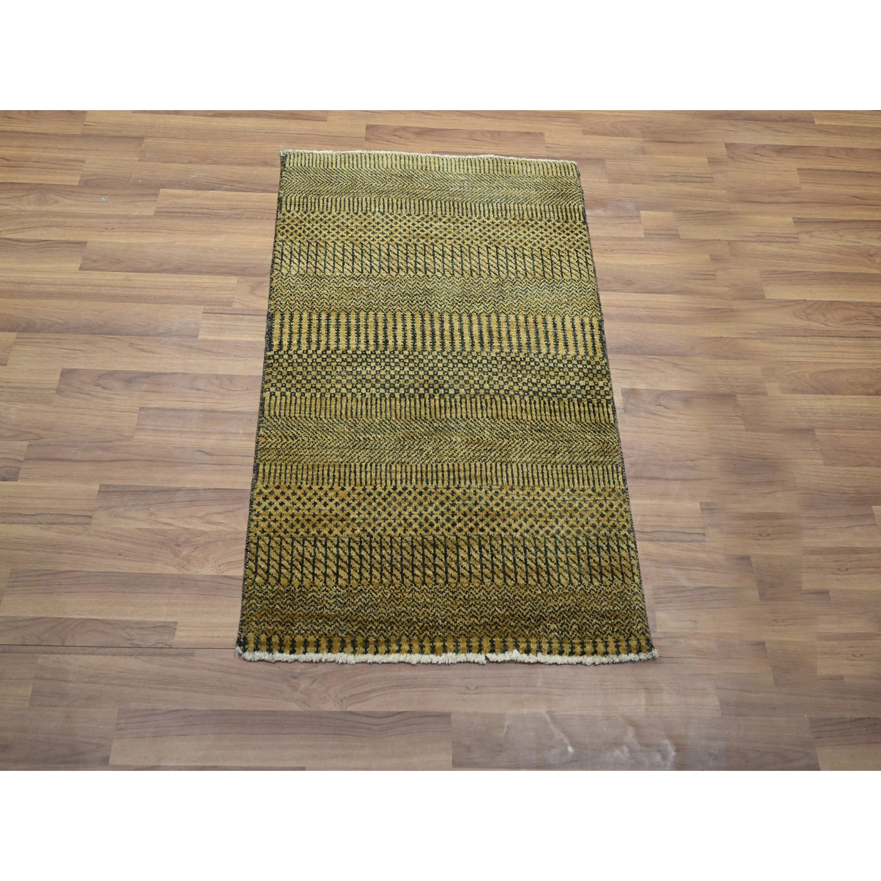 2'x3' Golden Brown, Wool with touch of Silk, Tone on Tone, Lush and Plush, Hand Knotted, Modern Grass Design, Sample, Mat, Oriental Rug Sh76528