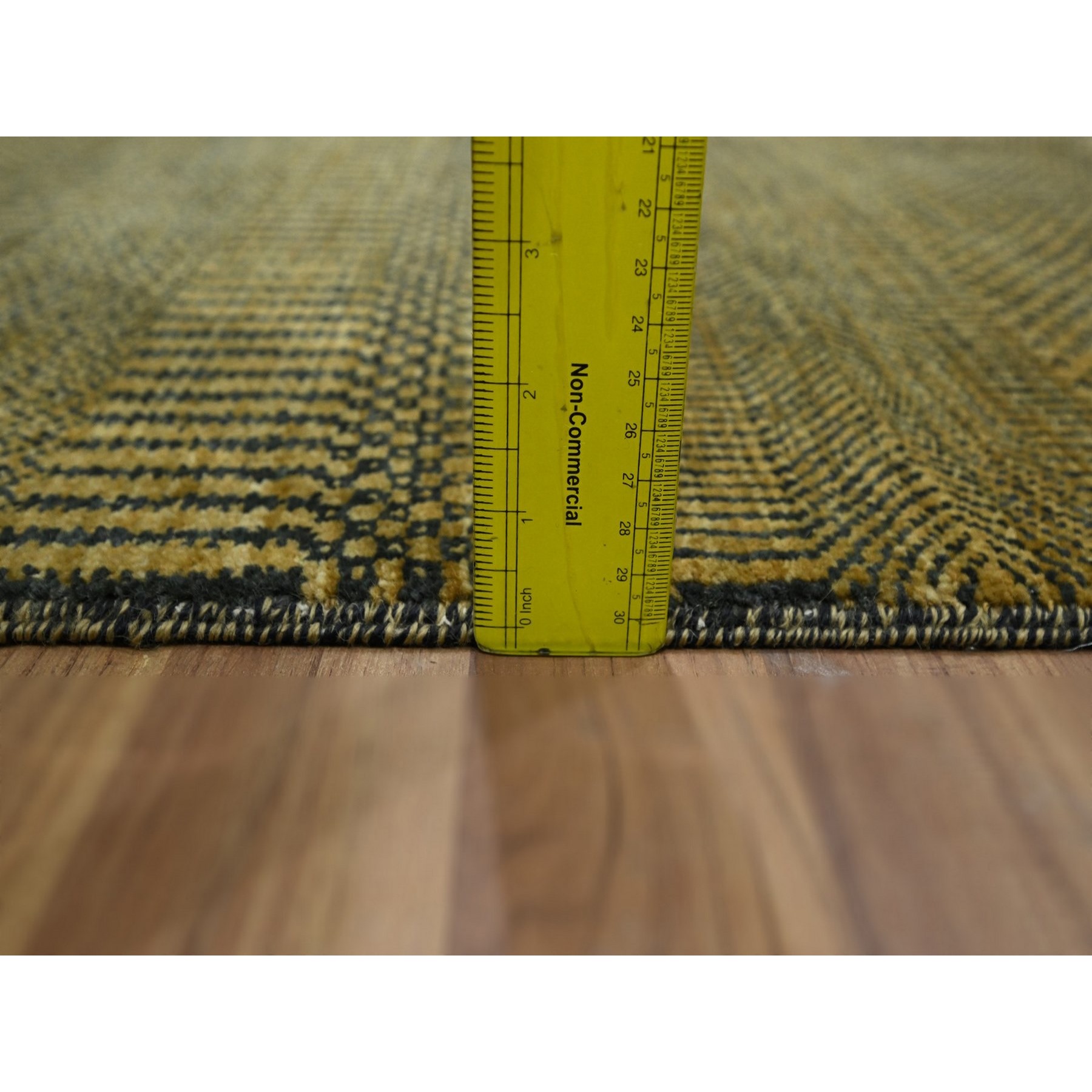 2'x3' Golden Brown, Wool with touch of Silk, Tone on Tone, Lush and Plush, Hand Knotted, Modern Grass Design, Sample, Mat, Oriental Rug Sh76528
