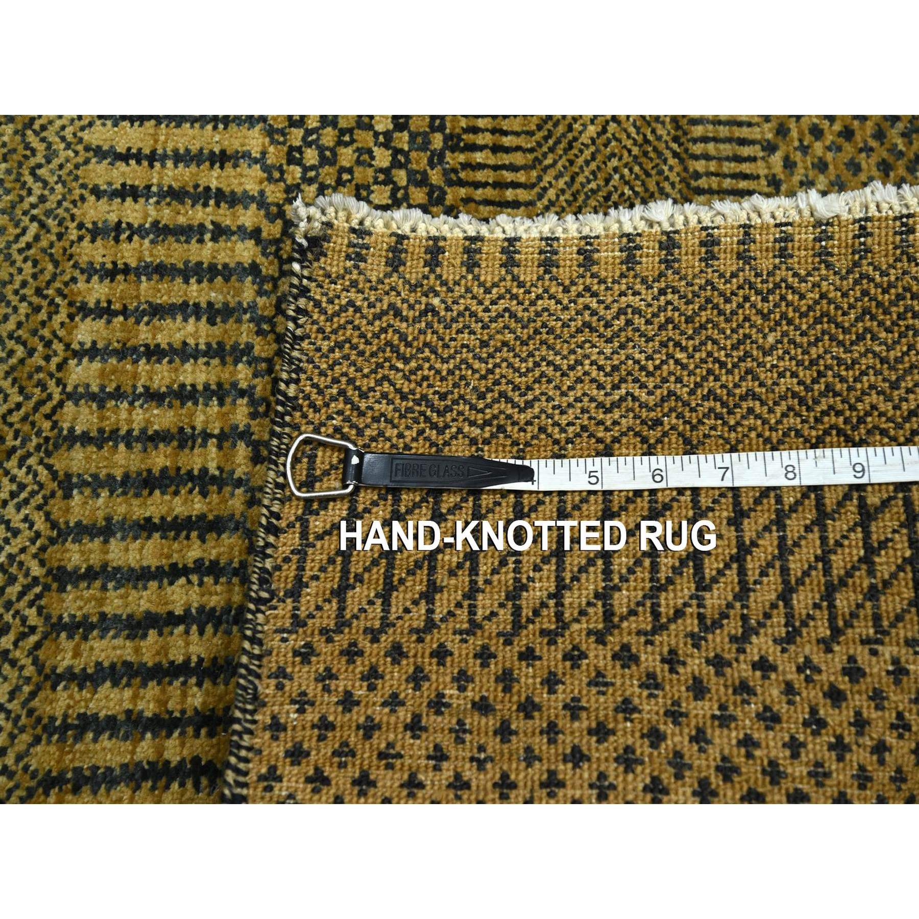 2'x3' Golden Brown, Wool with touch of Silk, Tone on Tone, Lush and Plush, Hand Knotted, Modern Grass Design, Sample, Mat, Oriental Rug Sh76528