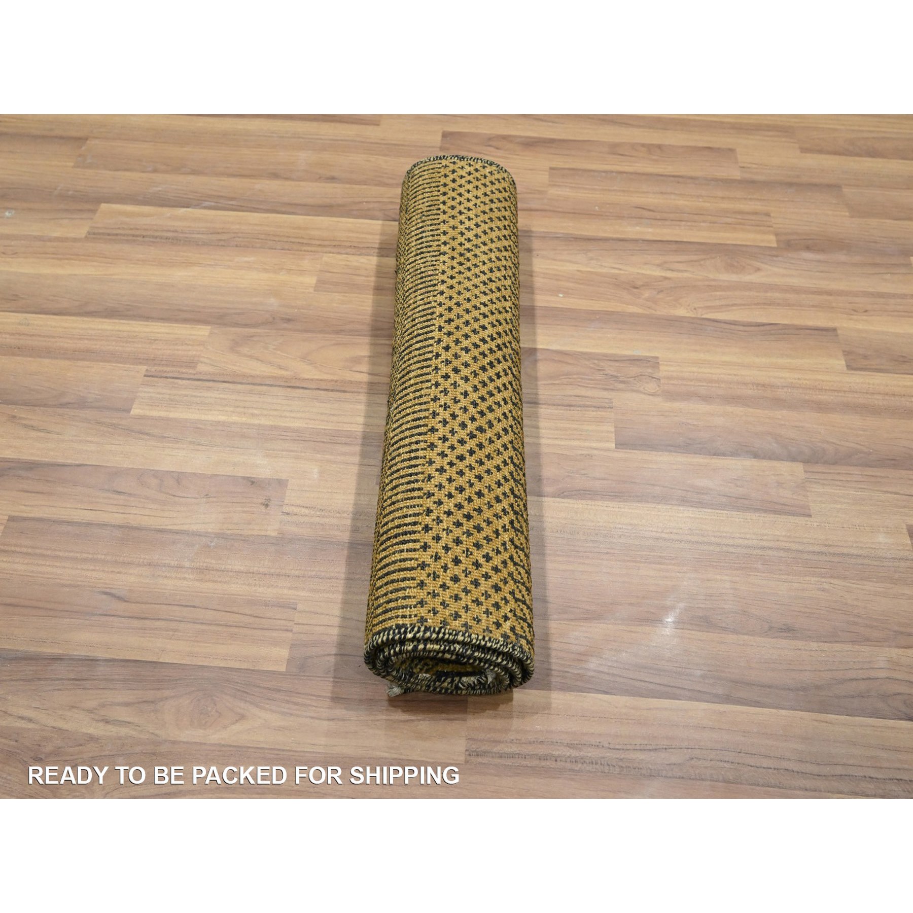 2'x3' Golden Brown, Wool with touch of Silk, Tone on Tone, Lush and Plush, Hand Knotted, Modern Grass Design, Sample, Mat, Oriental Rug Sh76528
