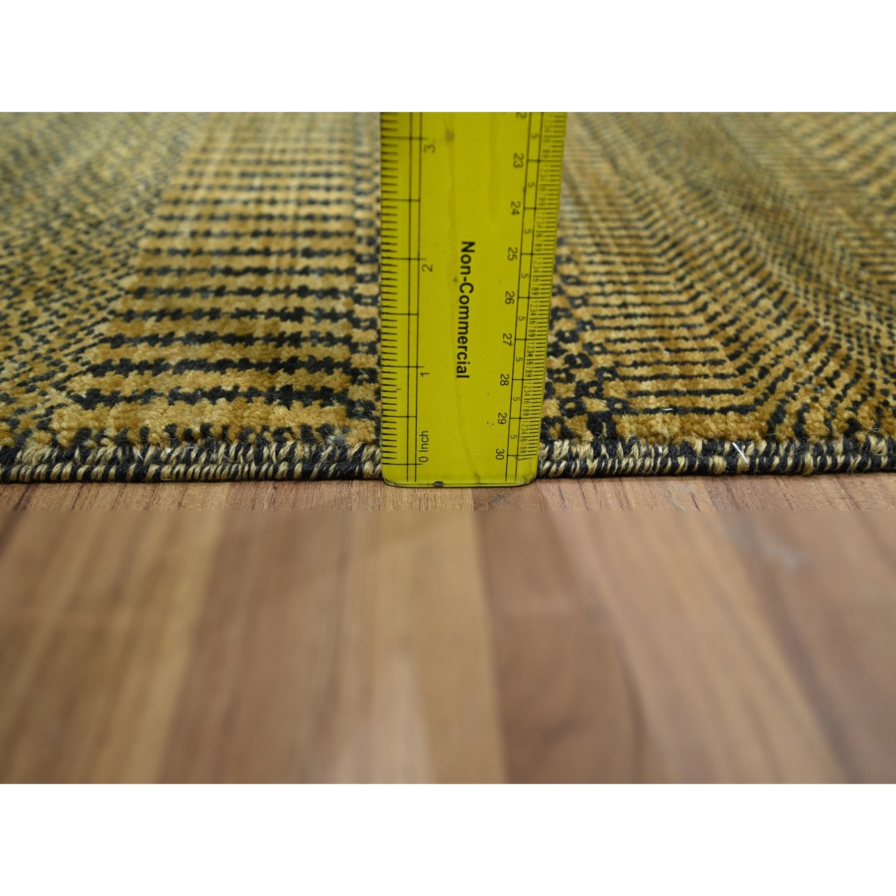 2'x3' Golden Brown, Wool with touch of Silk, Tone on Tone, Lush and Plush, Hand Knotted, Modern Grass Design, Sample, Mat, Oriental Rug Sh76529