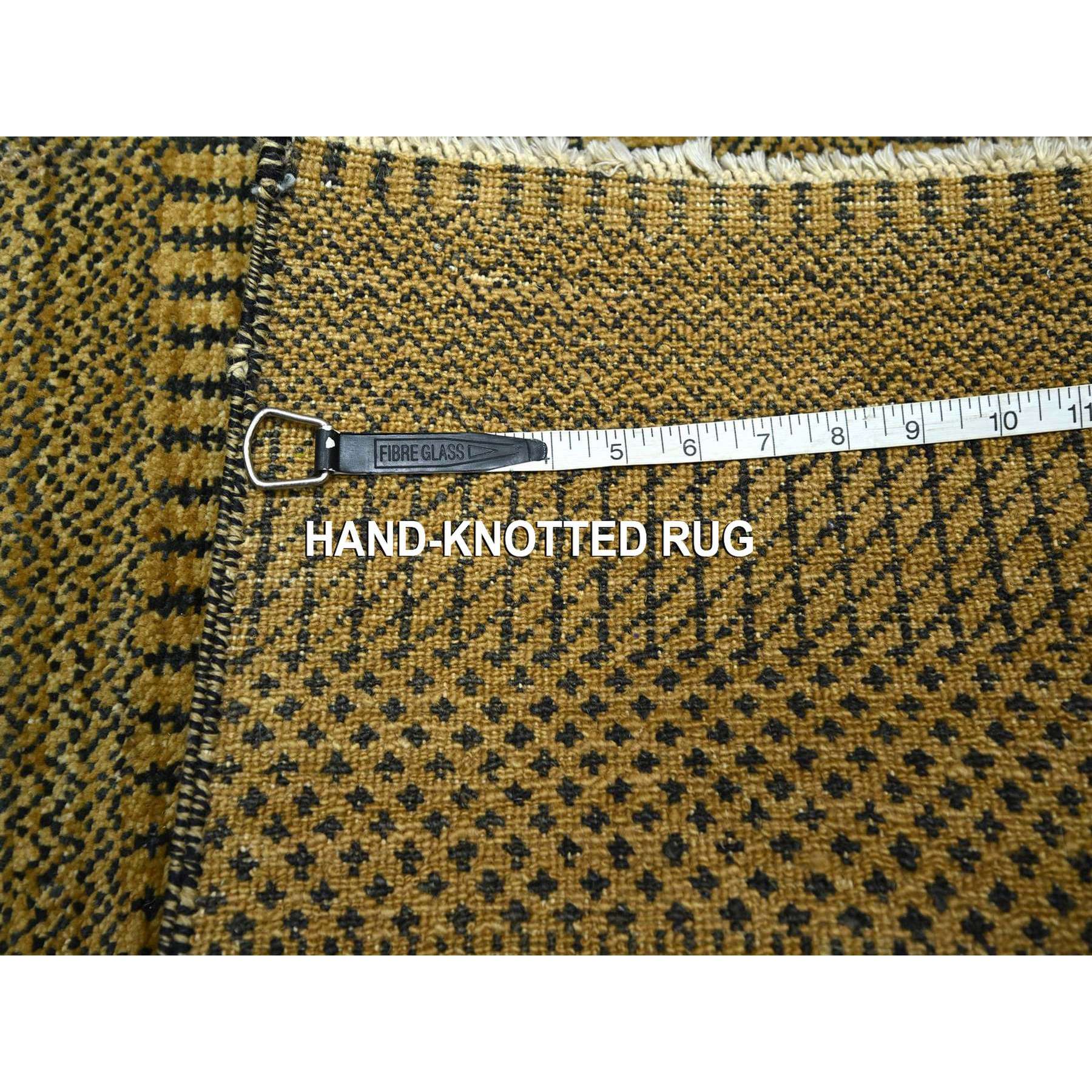2'x3' Golden Brown, Wool with touch of Silk, Tone on Tone, Lush and Plush, Hand Knotted, Modern Grass Design, Sample, Mat, Oriental Rug Sh76529