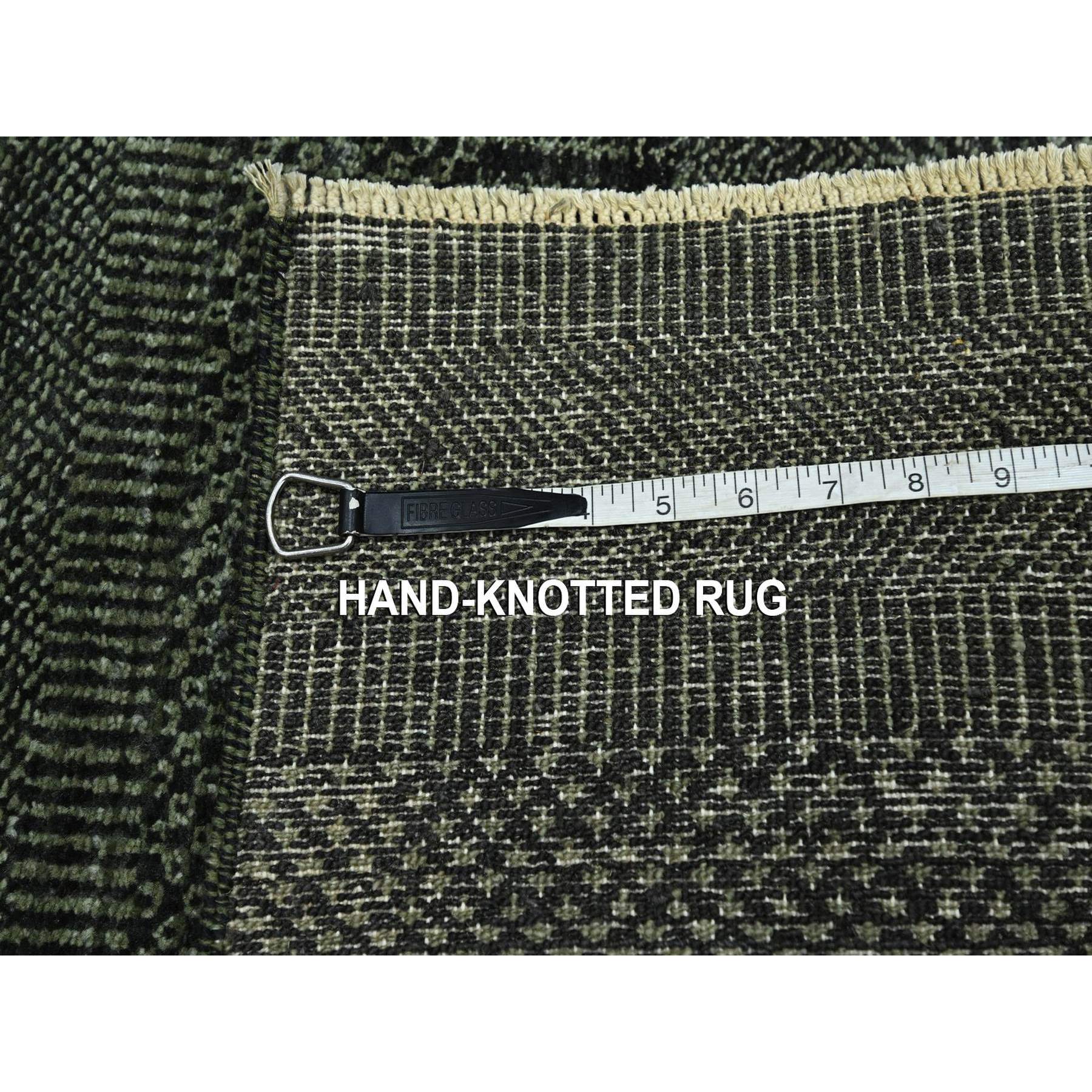 2'x3' Seaweed Green, Modern Grass Design, Lush and Plush, Hand Knotted, Wool with touch of Silk, Tone on Tone, Sample, Mat, Oriental Rug Sh76531