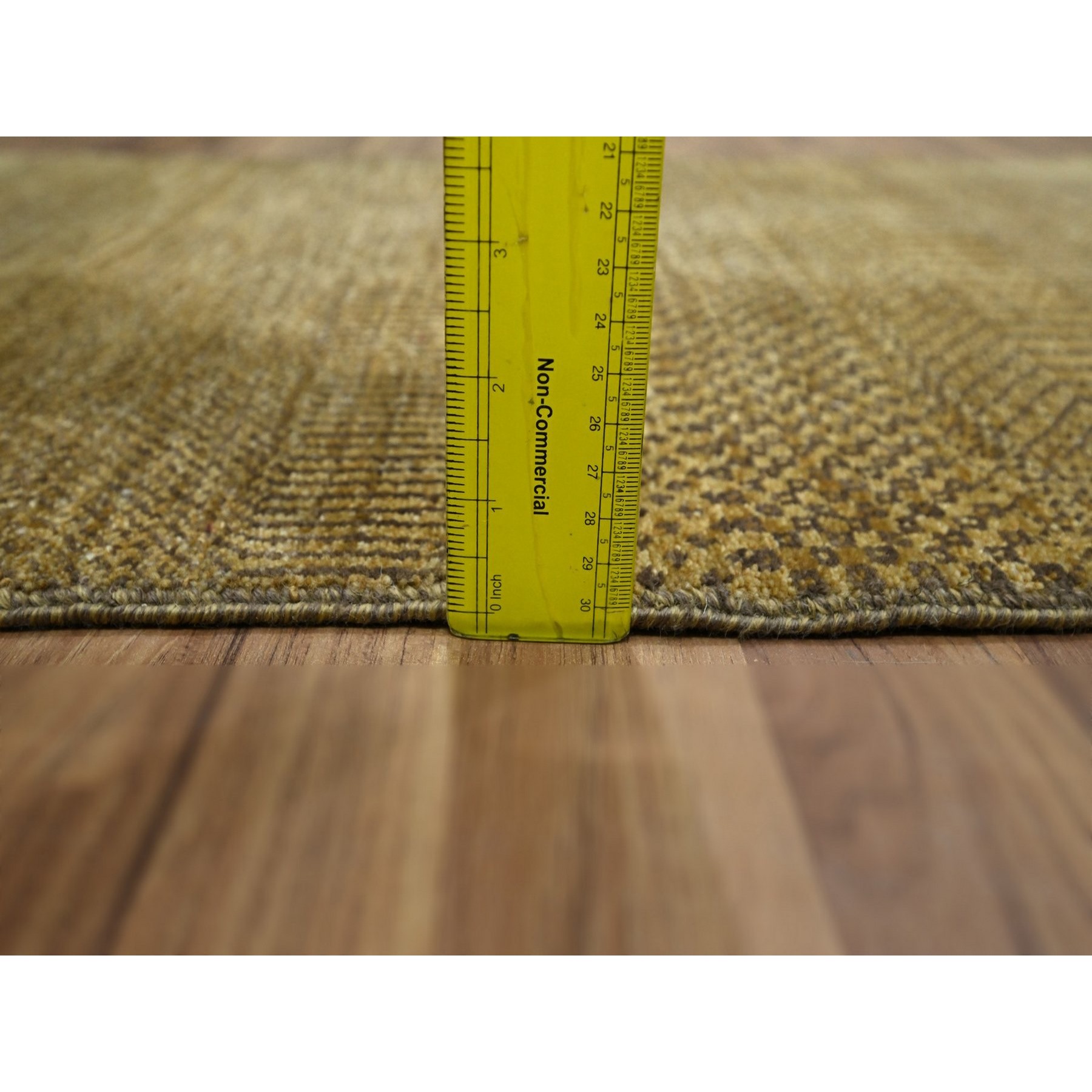 2'x3' Honey Brown, Wool with touch of Silk, Tone on Tone, Lush and Plush, Hand Knotted, Modern Grass Design, Sample, Mat, Oriental Rug Sh76532