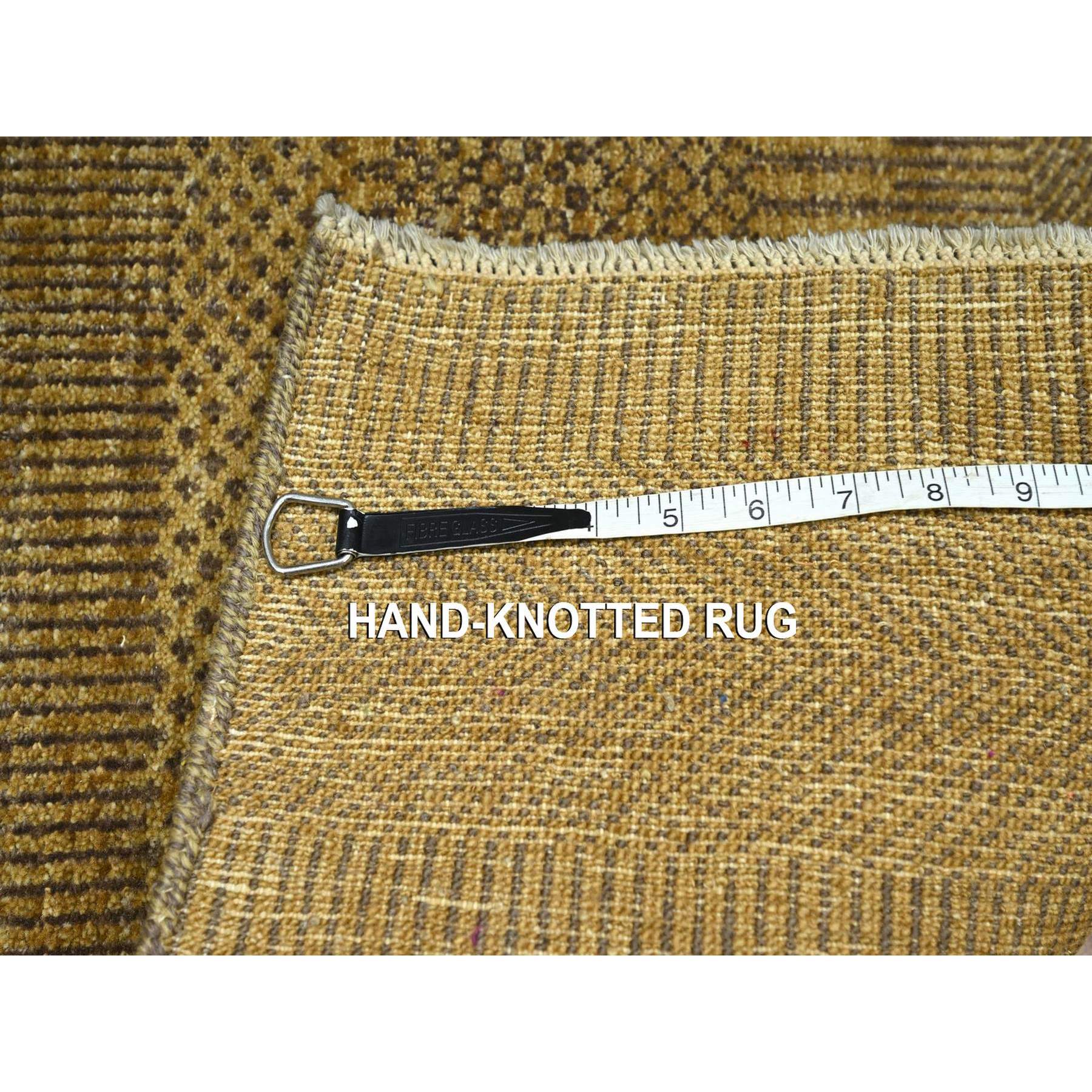 2'x3' Honey Brown, Wool with touch of Silk, Tone on Tone, Lush and Plush, Hand Knotted, Modern Grass Design, Sample, Mat, Oriental Rug Sh76532