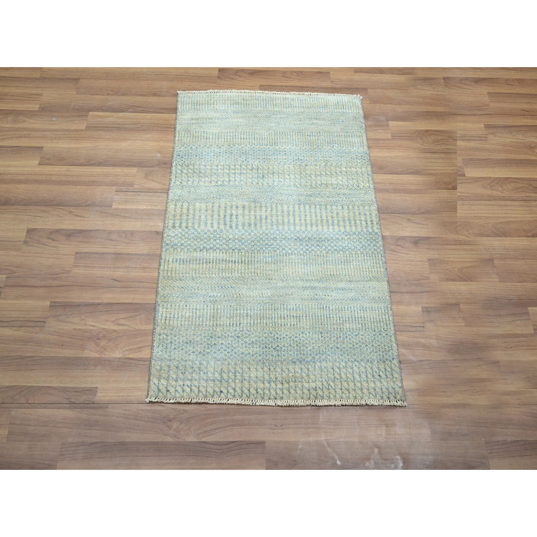 2'x3' Light Blue, Tone on Tone, Lush and Plush, Hand Knotted, Modern Grass Design, Wool with touch of Silk, Sample, Mat, Oriental Rug Sh76535