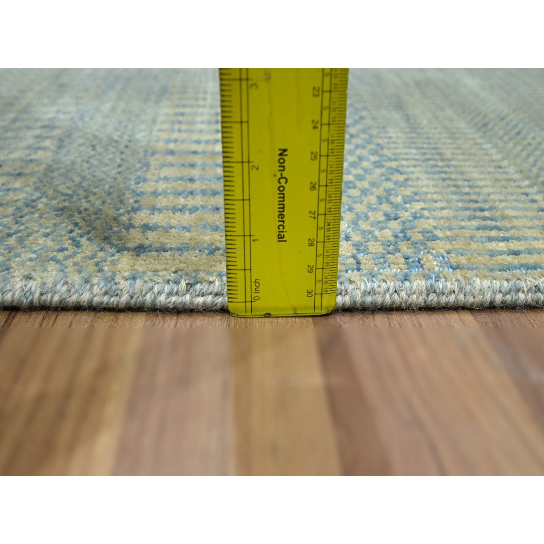 2'x3' Light Blue, Tone on Tone, Lush and Plush, Hand Knotted, Modern Grass Design, Wool with touch of Silk, Sample, Mat, Oriental Rug Sh76535
