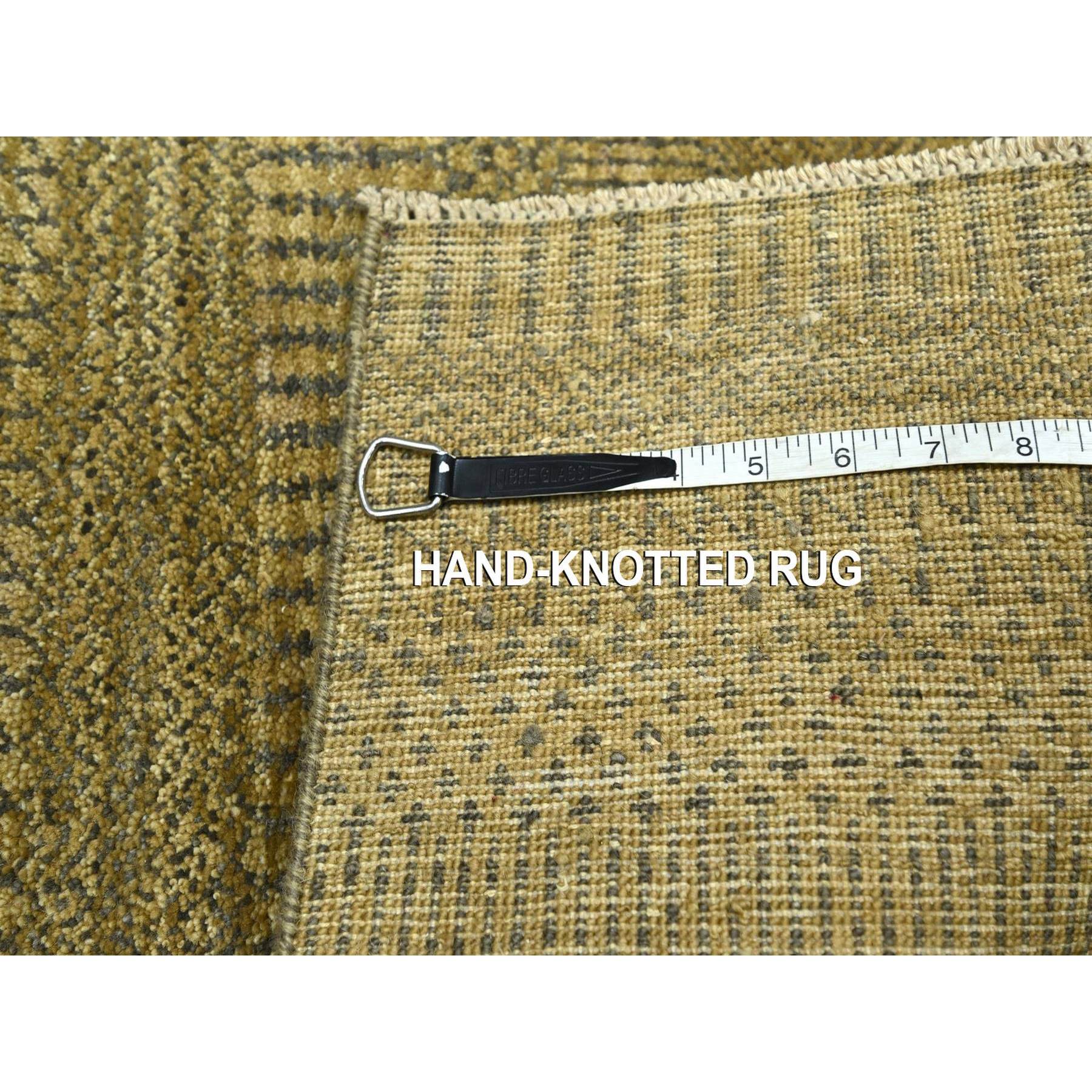 2'x3' Honey Brown, Modern Grass Design, Lush and Plush, Hand Knotted, Wool with touch of Silk, Tone on Tone, Sample, Mat, Oriental Rug sh76537