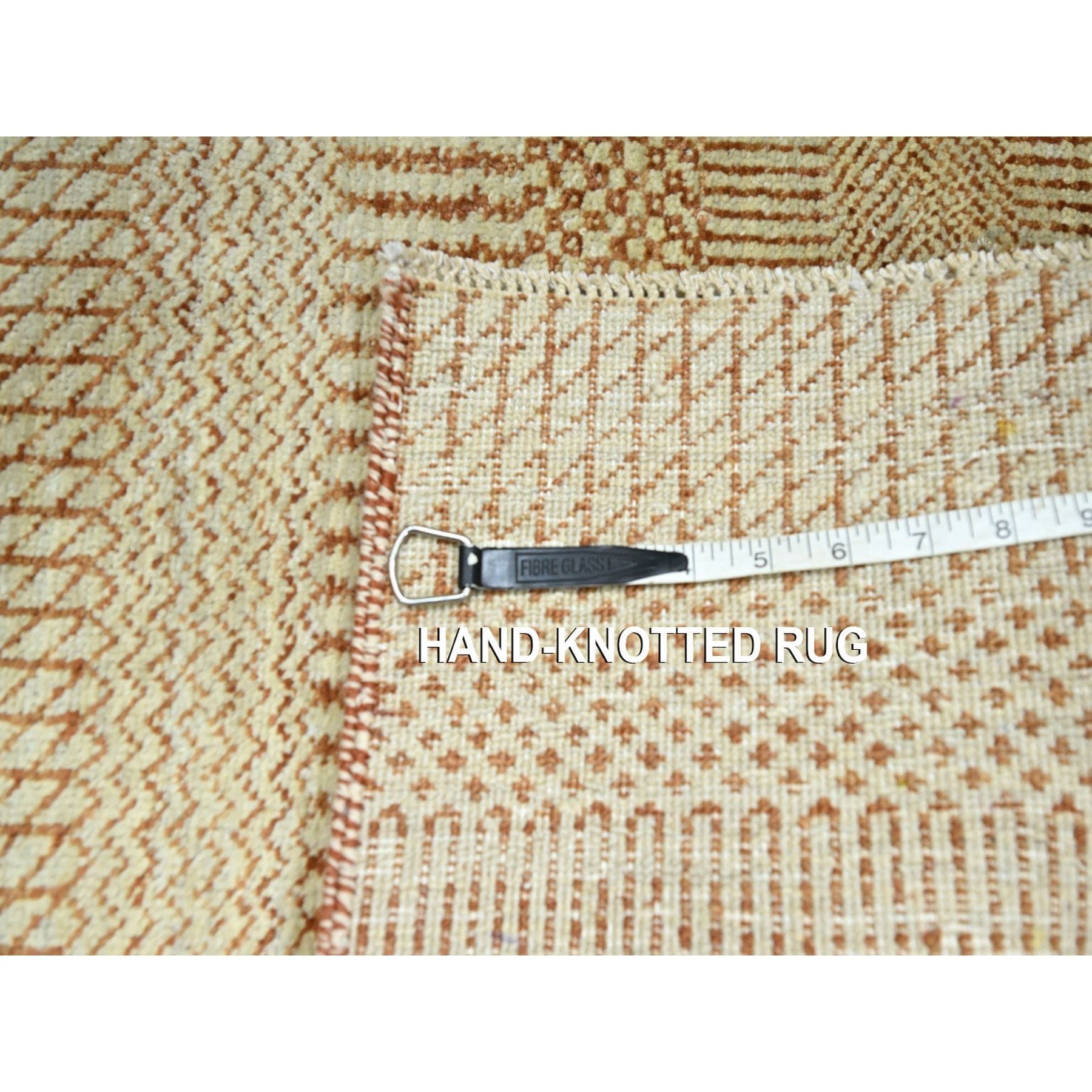2'x3' Beige, Wool with touch of Silk, Tone on Tone, Lush and Plush, Hand Knotted, Modern Grass Design, Sample, Mat, Oriental Rug Sh76539