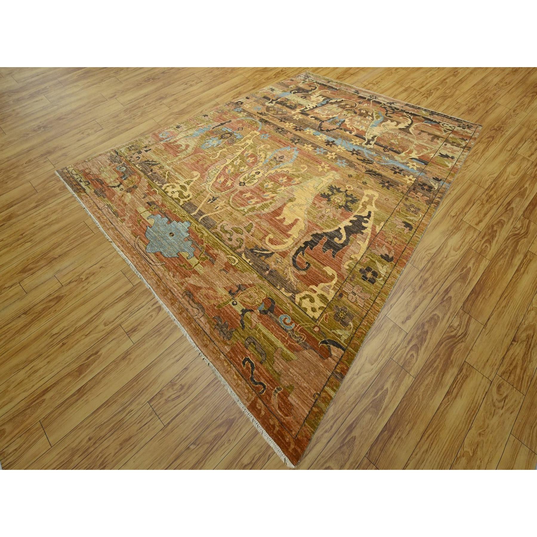 9'x12'4" Rust Red with Brown, Persian Bijar Garus Inspired Design with Distinct Abrash, 100% Wool, Hand Knotted, Vegetable Dyes, Oriental Rug Sh76684