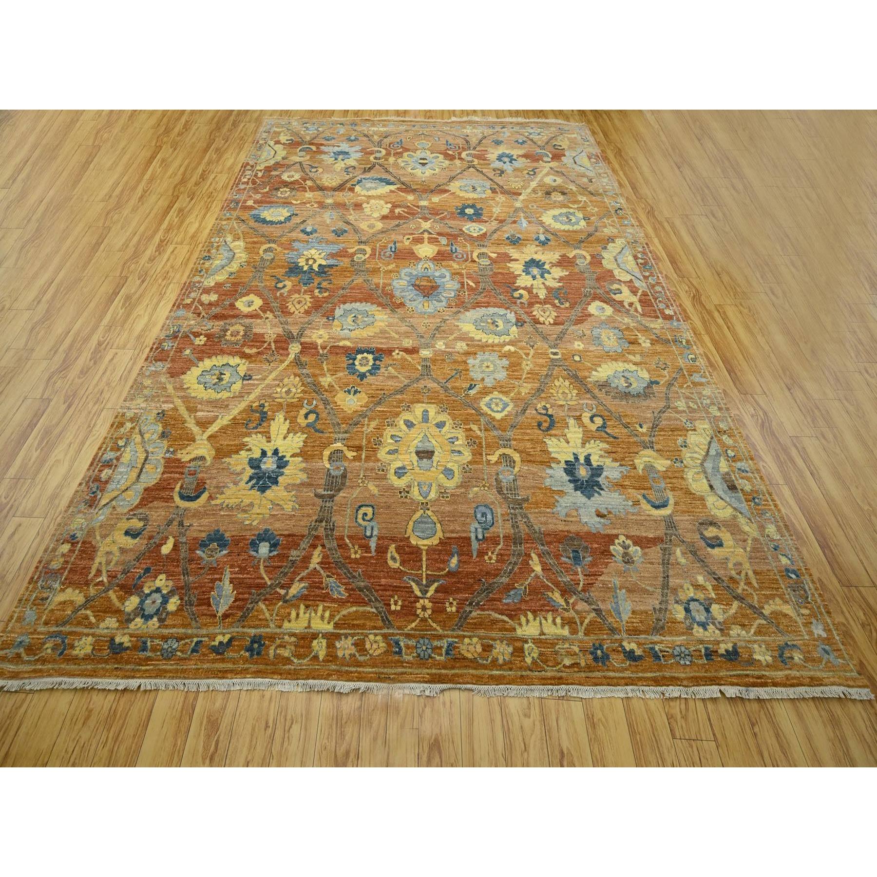 8'9"x12' Rust Red, Persian Inspired Design with Distinct Abrash, 100% Wool, Vegetable Dyes, Hand Knotted, Oriental Rug Sh76685