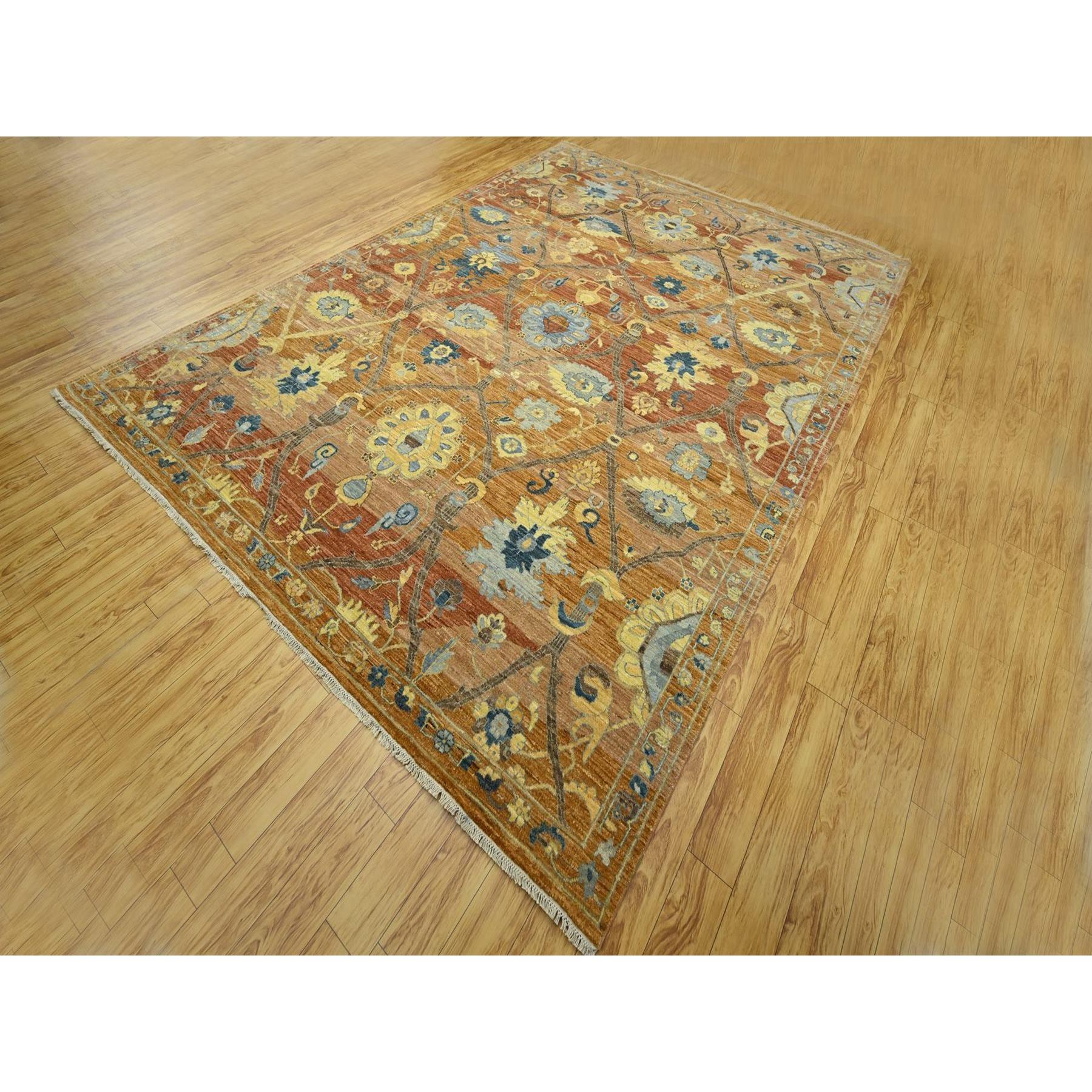 8'9"x12' Rust Red, Persian Inspired Design with Distinct Abrash, 100% Wool, Vegetable Dyes, Hand Knotted, Oriental Rug Sh76685