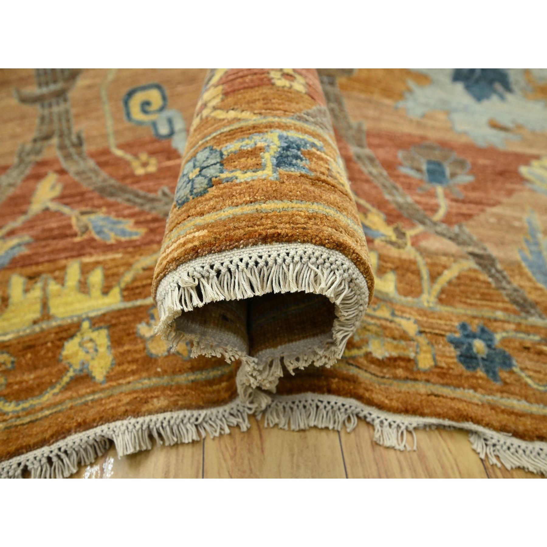 8'9"x12' Rust Red, Persian Inspired Design with Distinct Abrash, 100% Wool, Vegetable Dyes, Hand Knotted, Oriental Rug Sh76685