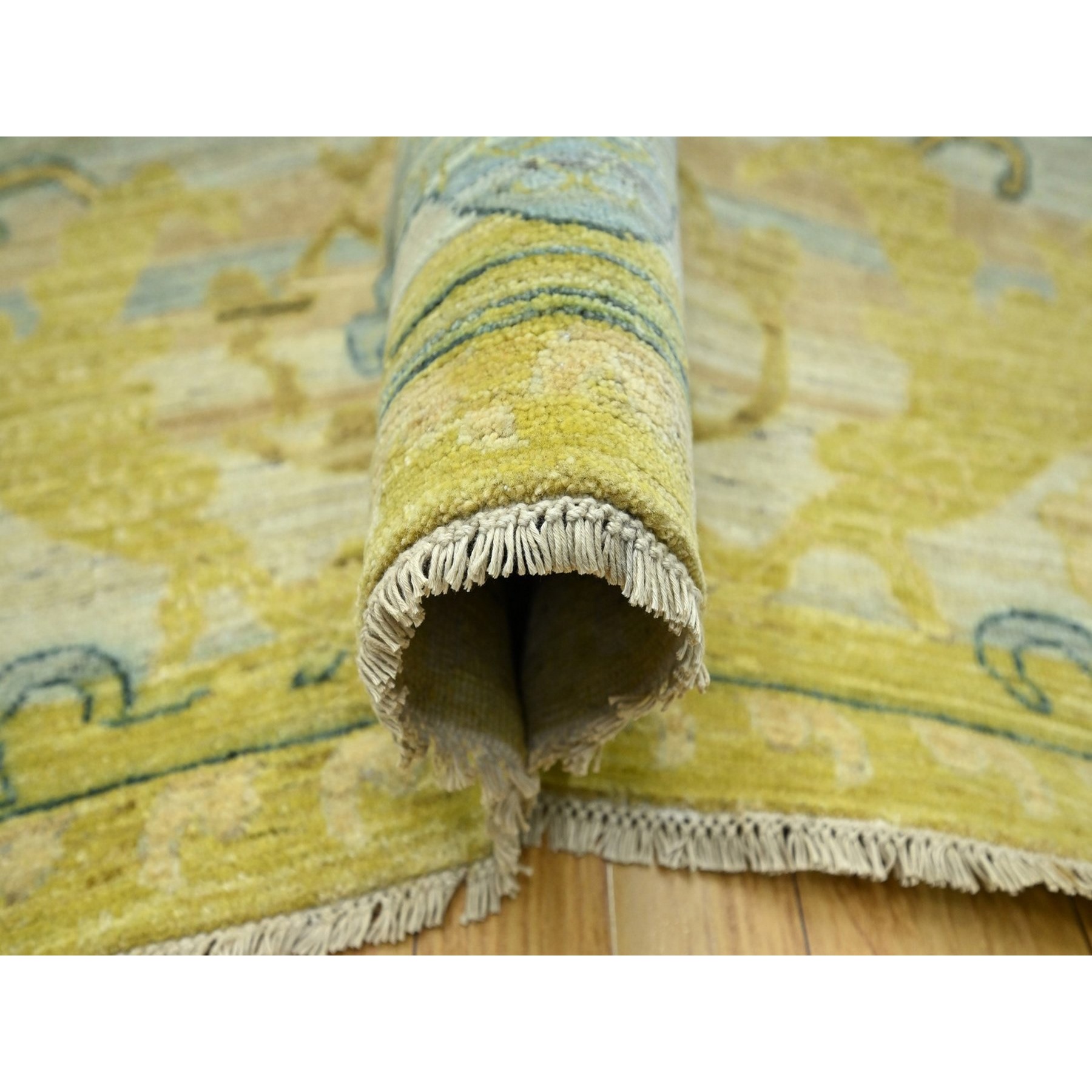 9'1"x12'1" Pastel Gray with Touches of Gold, Antiqued Persian Bijar Garus Design, Distinct Abrash, Hand Knotted, 100% Wool, Vegetable Dyes, Oriental Rug Sh76687
