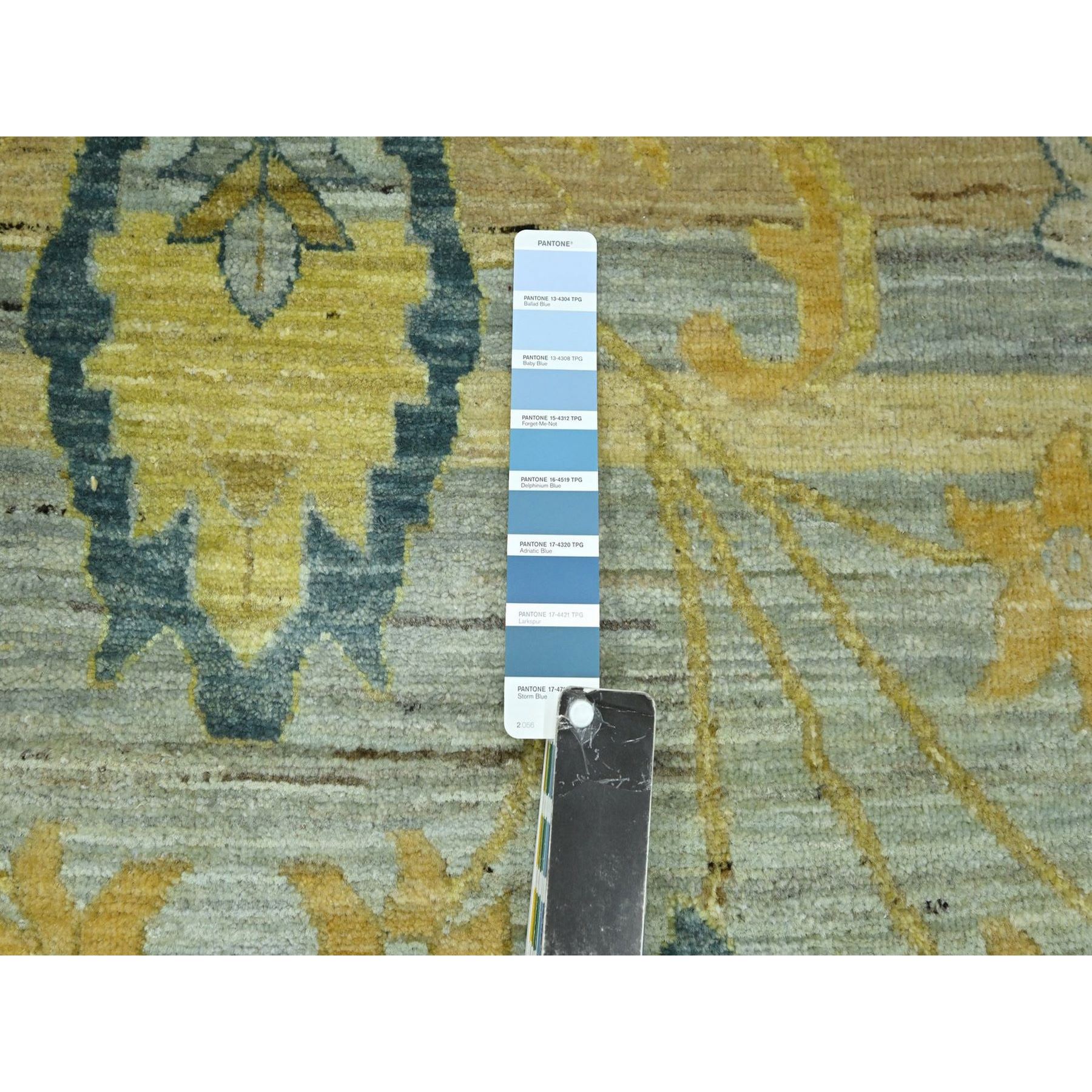 9'1"x12'1" Pastel Gray with Touches of Gold, Antiqued Persian Bijar Garus Design, Distinct Abrash, Hand Knotted, 100% Wool, Vegetable Dyes, Oriental Rug Sh76687