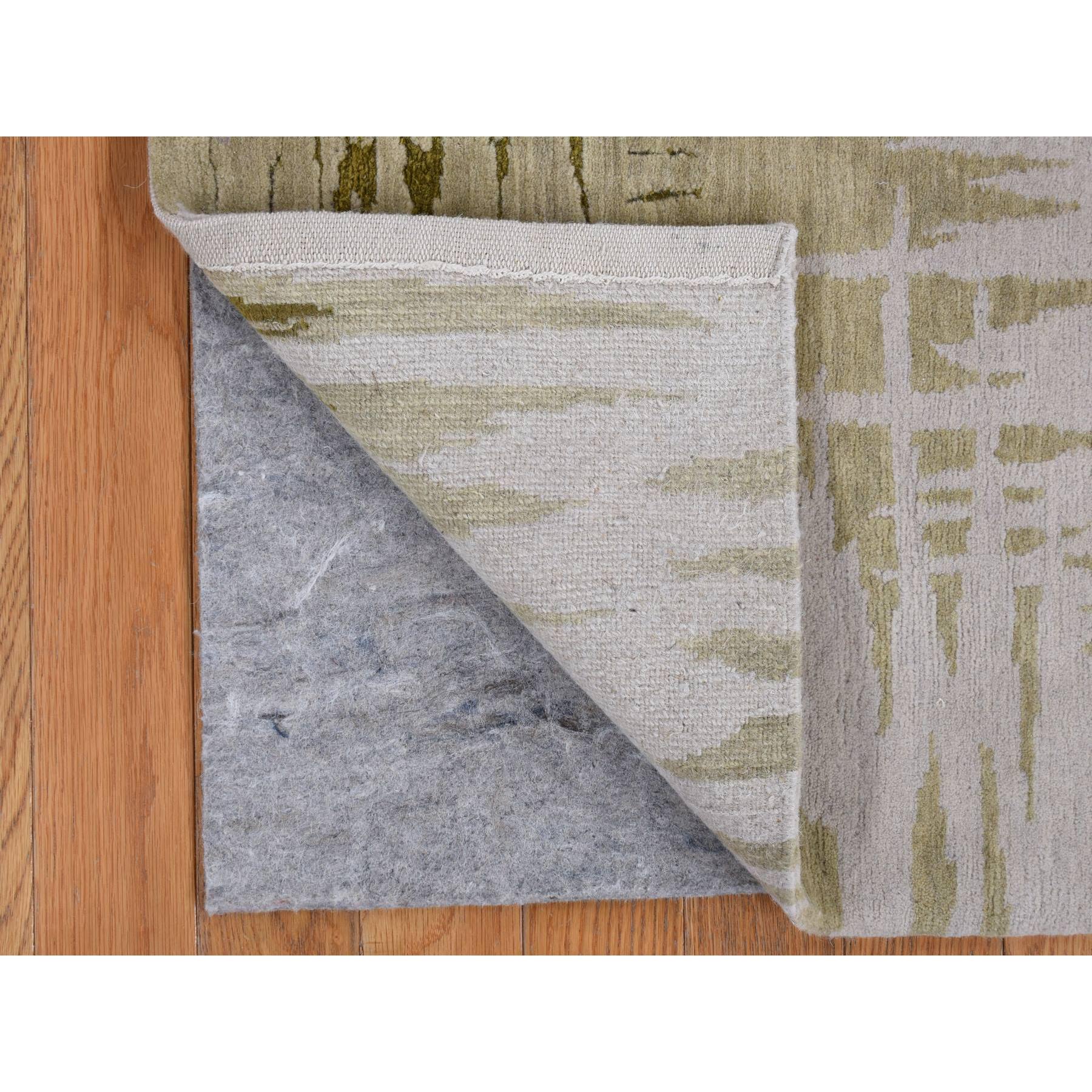 2'x2' Old Moss Green, Modern Stalactite Design, Wool and Silk, Denser Nepali Weave, Hand Knotted, Square Oriental Rug Sh78028
