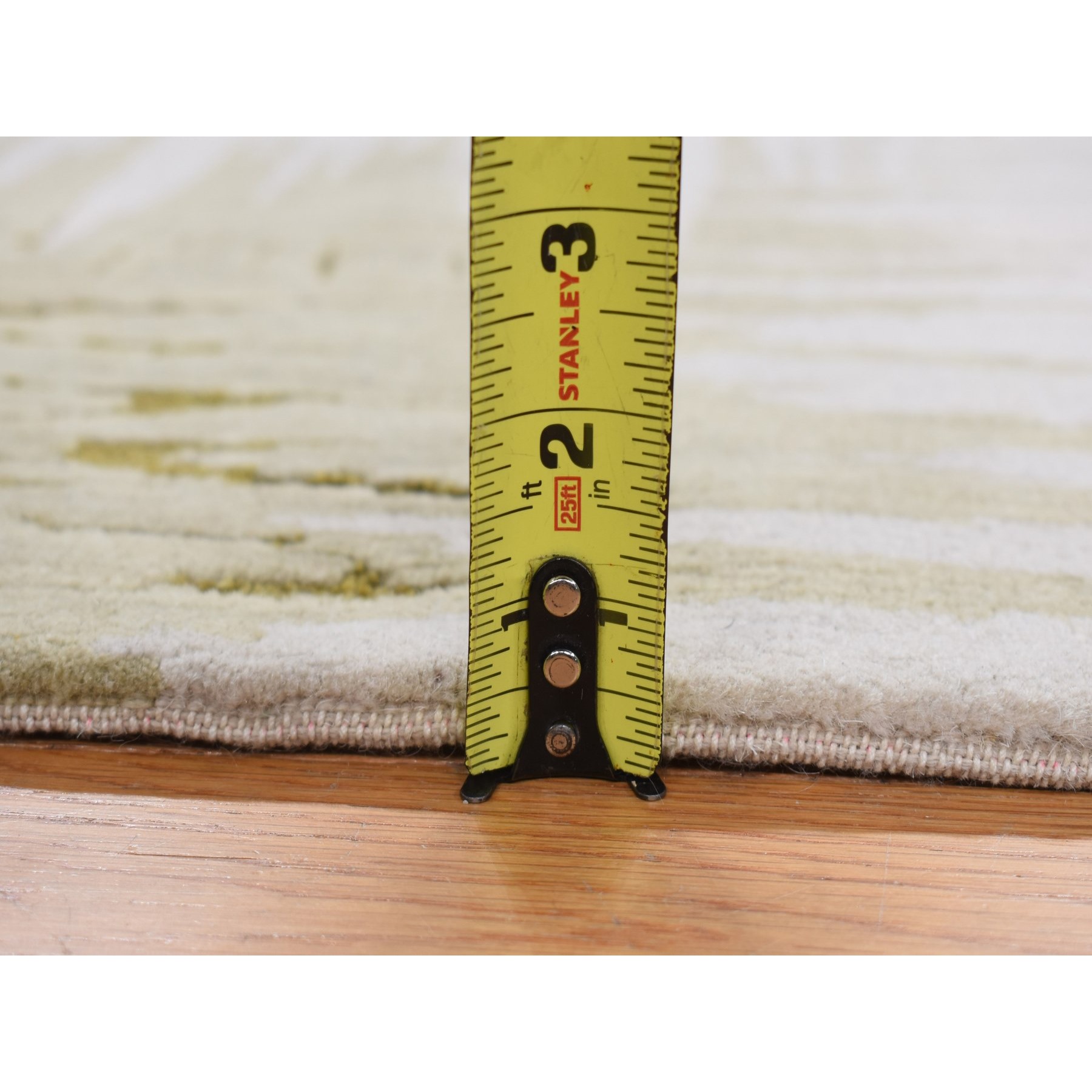 2'x2' Old Moss Green, Modern Stalactite Design, Wool and Silk, Denser Nepali Weave, Hand Knotted, Square Oriental Rug Sh78028