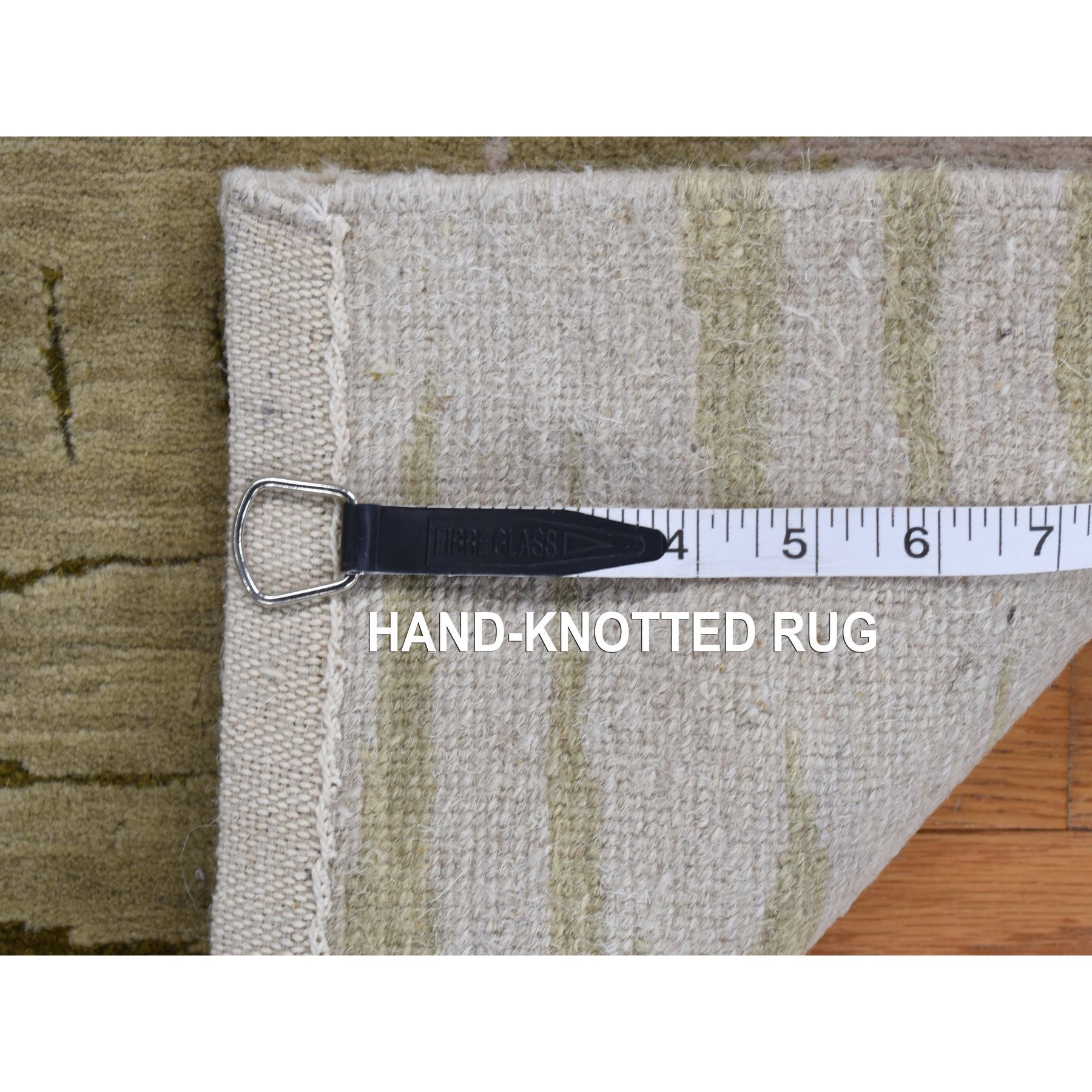 2'x2' Old Moss Green, Modern Stalactite Design, Wool and Silk, Denser Nepali Weave, Hand Knotted, Square Oriental Rug Sh78028