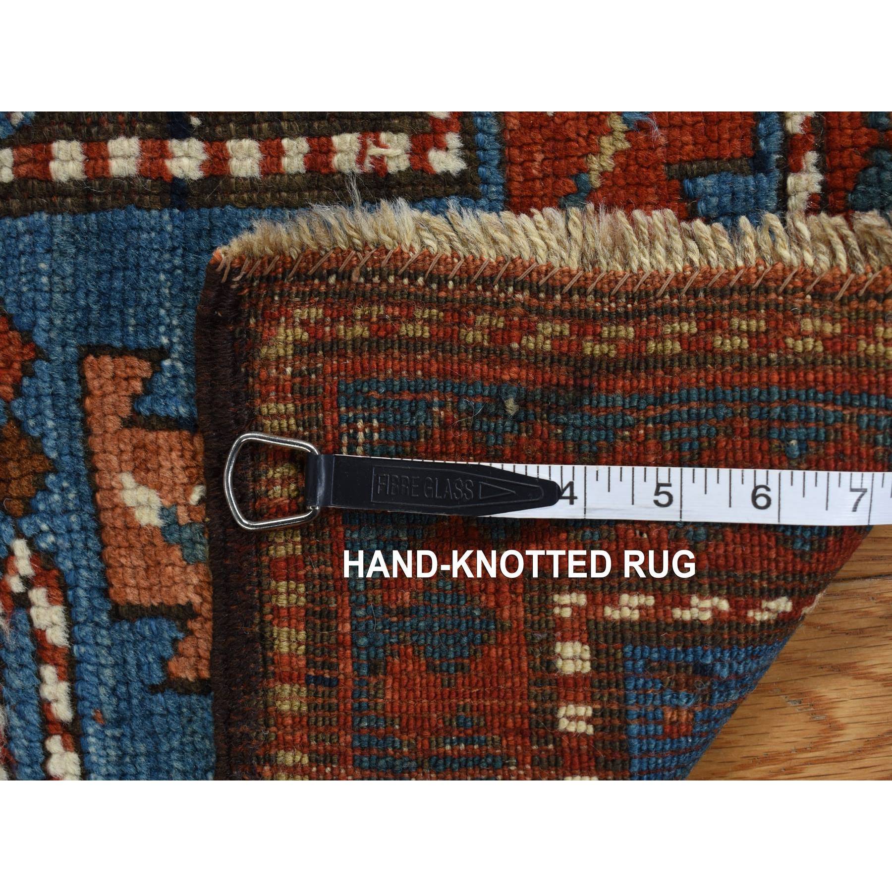 6'2"x9'9" Braves Navy Blue, Antique Caucasian Kazak, 100% Wool, Hand Knotted, Good Condition, Signed and Dated 1929, Clean, Sides and Ends Professionally Secured, Large Runner Oriental Rug Sh78060